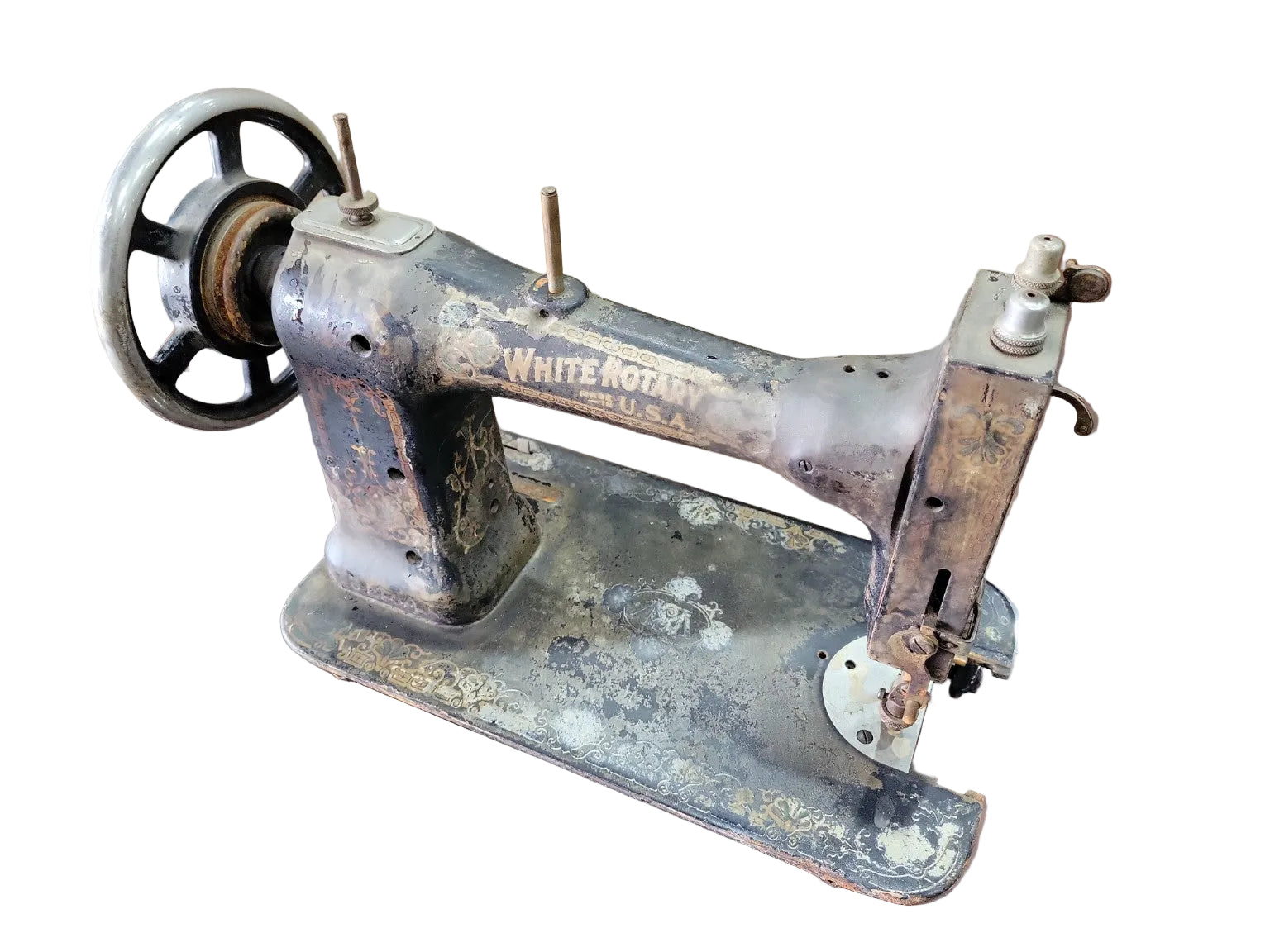 Antique White Rotary Hand-Crank Sewing Machine Head