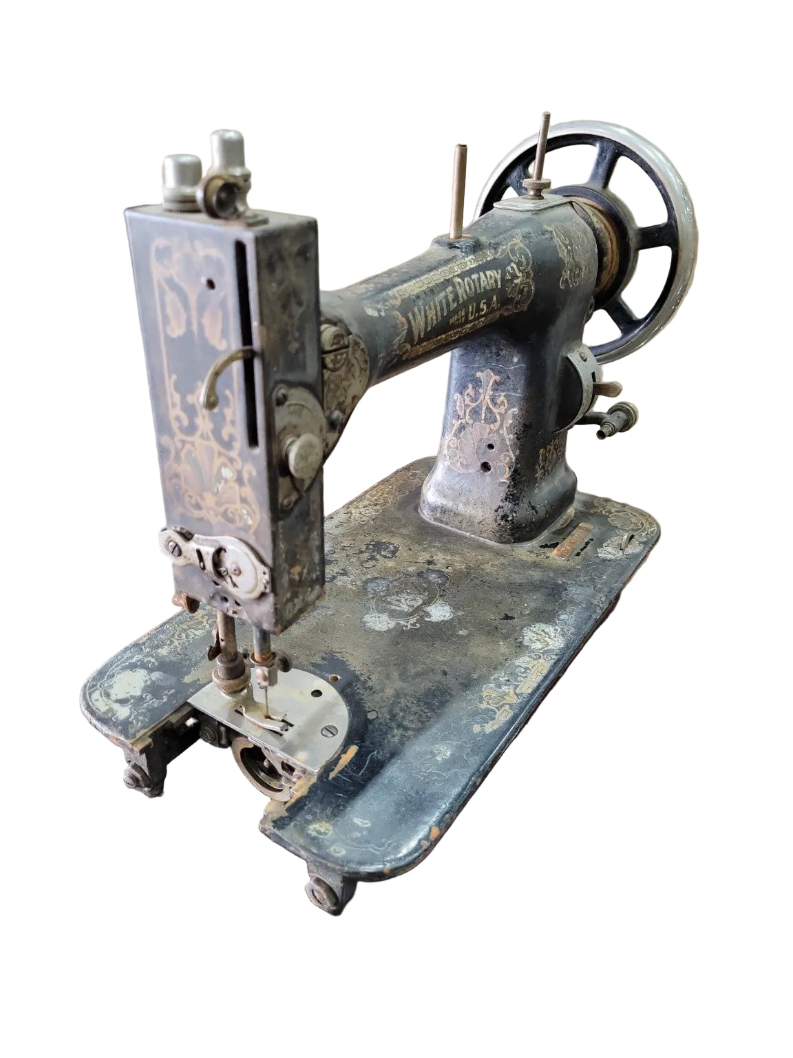 Antique White Rotary Hand-Crank Sewing Machine Head