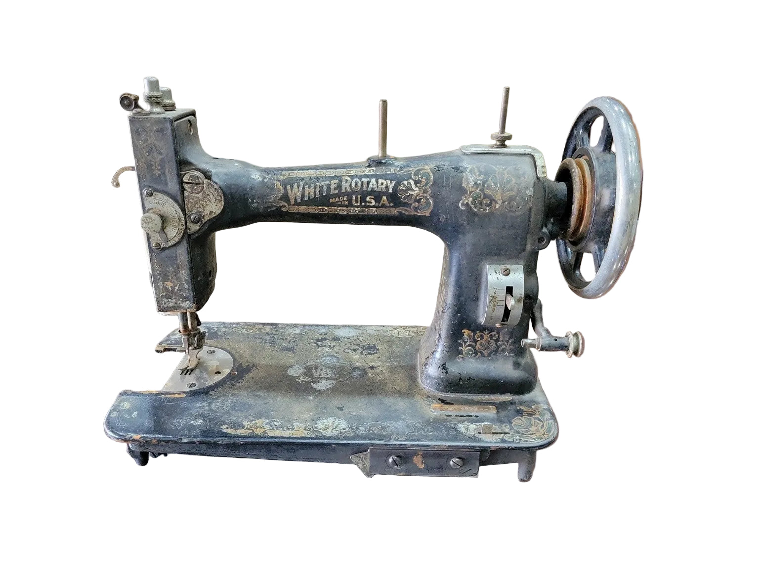 Antique White Rotary Hand-Crank Sewing Machine Head