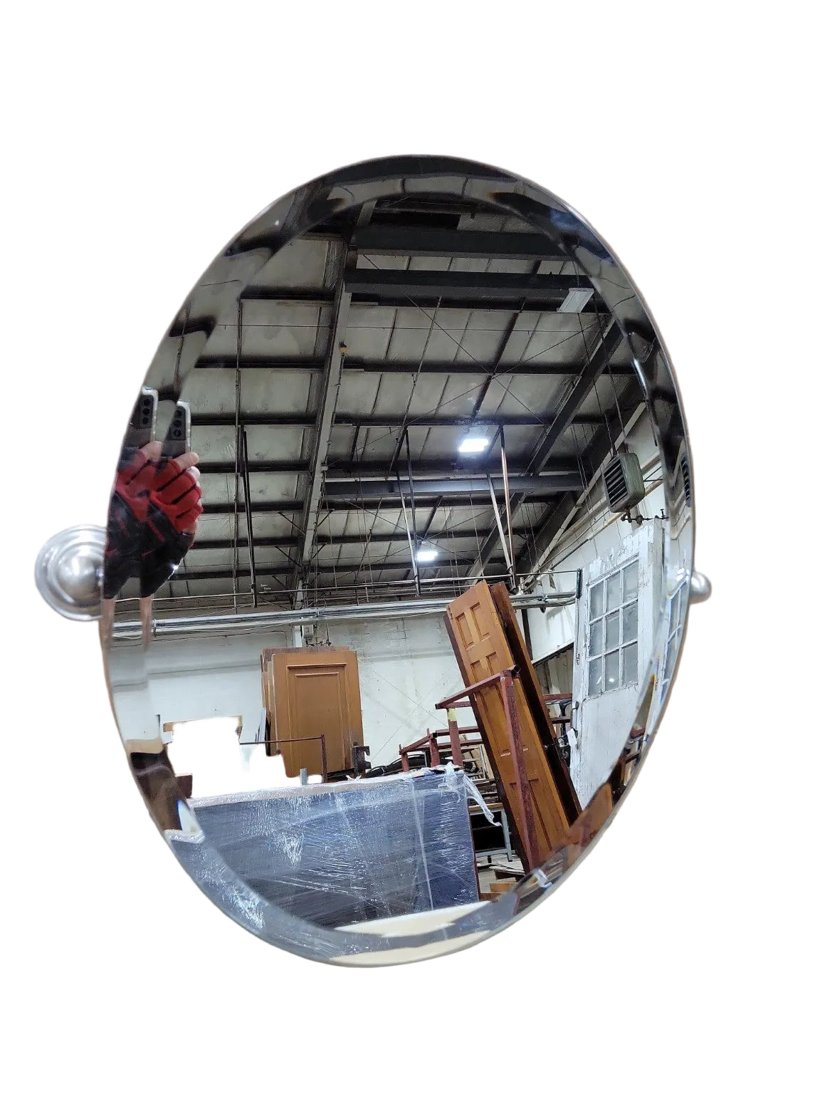 Vintage Oval Beveled Wall Mirrors with Brushed Nickel Mounts – Set of 2