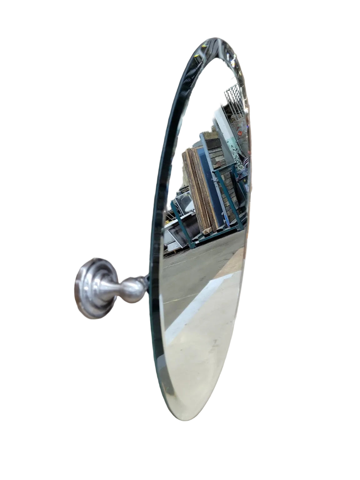 Vintage Oval Beveled Wall Mirrors with Brushed Nickel Mounts – Set of 2