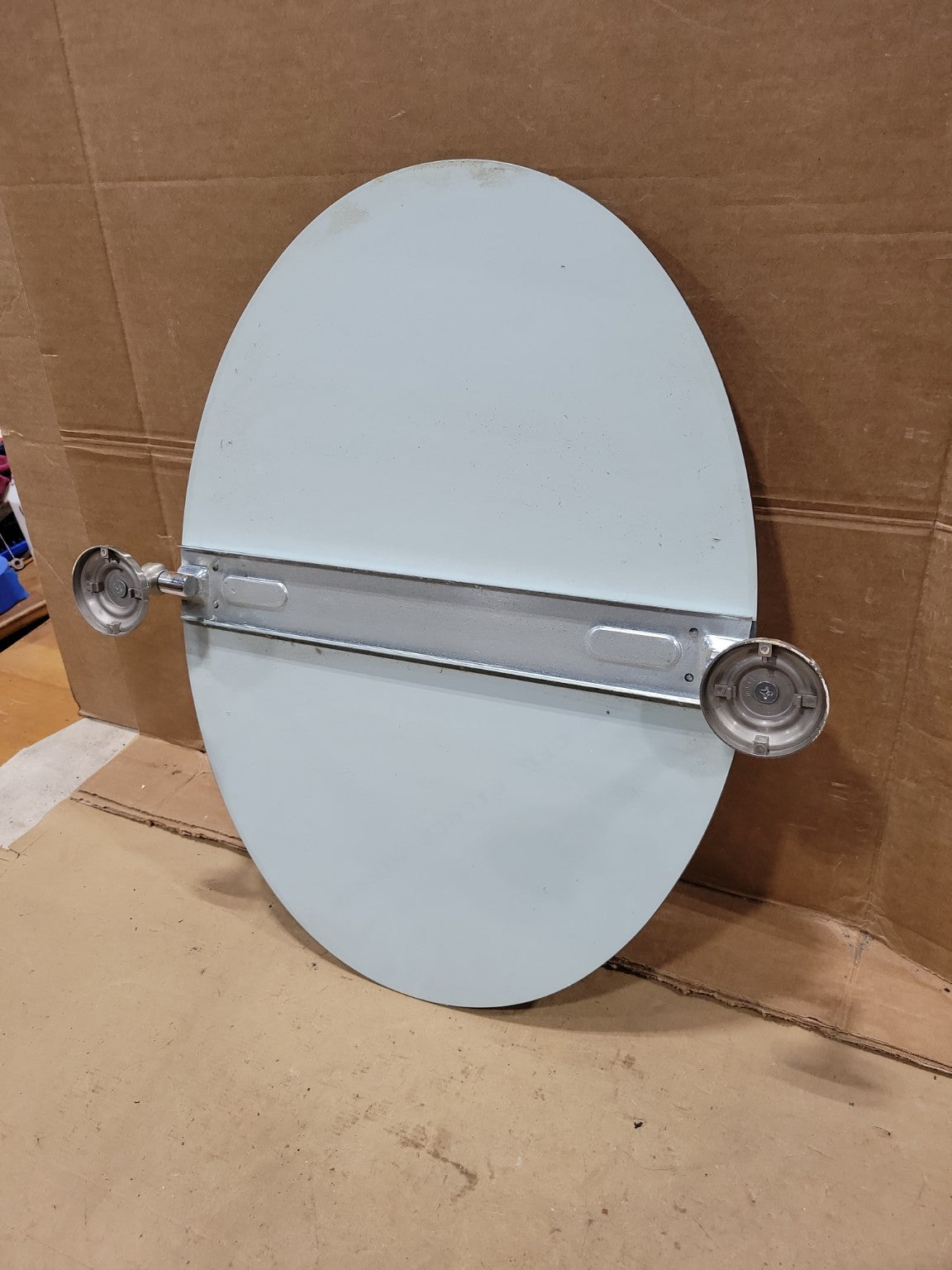 Vintage Oval Beveled Wall Mirrors with Brushed Nickel Mounts – Set of 2