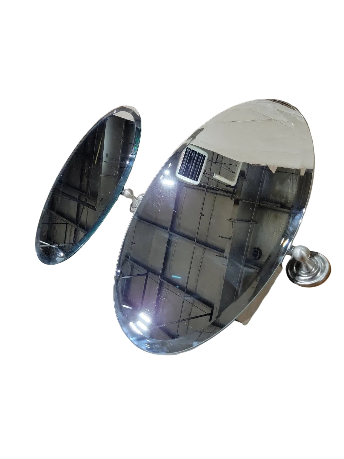 Vintage Oval Beveled Wall Mirrors with Brushed Nickel Mounts – Set of 2