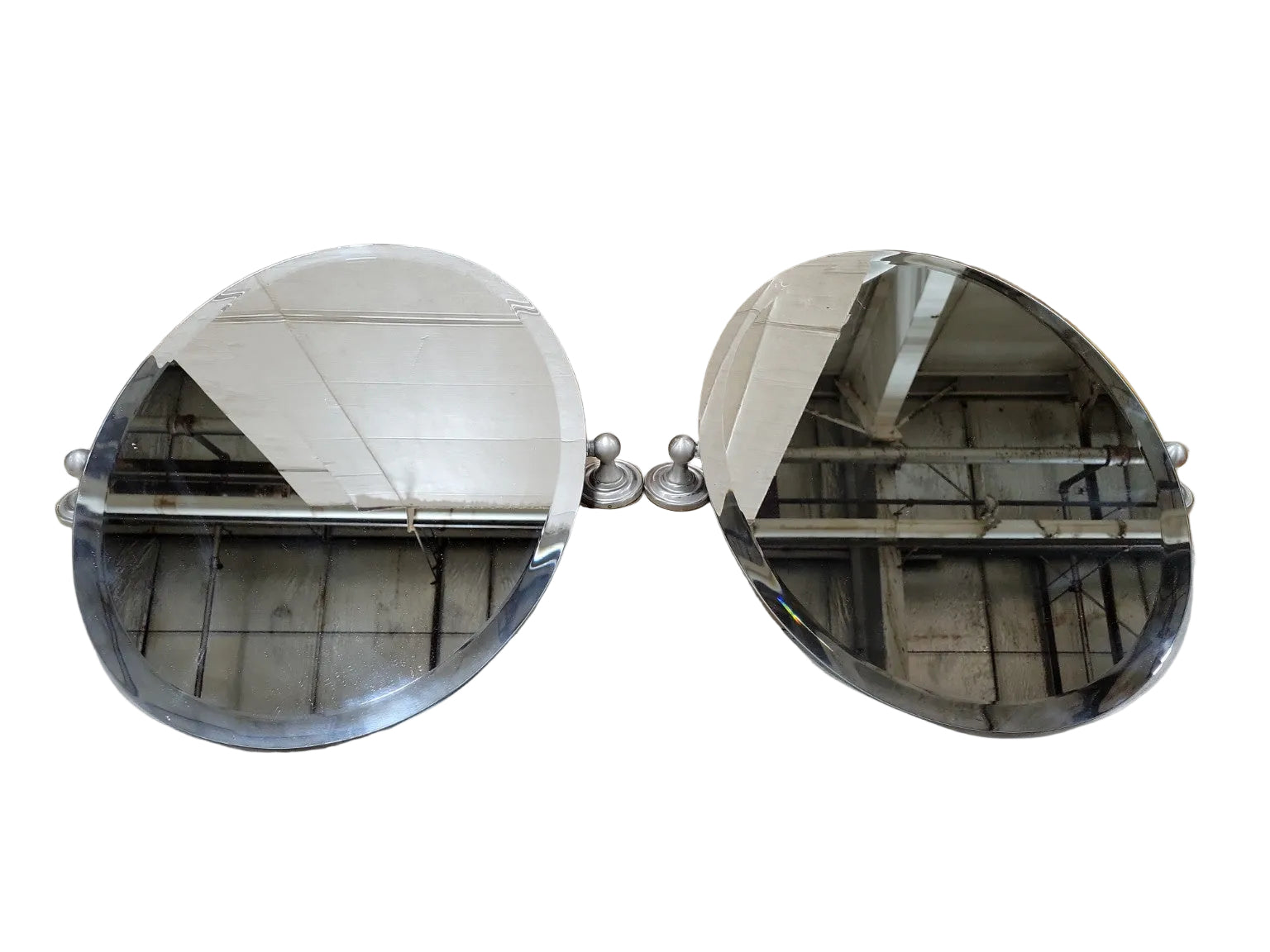 Vintage Oval Beveled Wall Mirrors with Brushed Nickel Mounts – Set of 2