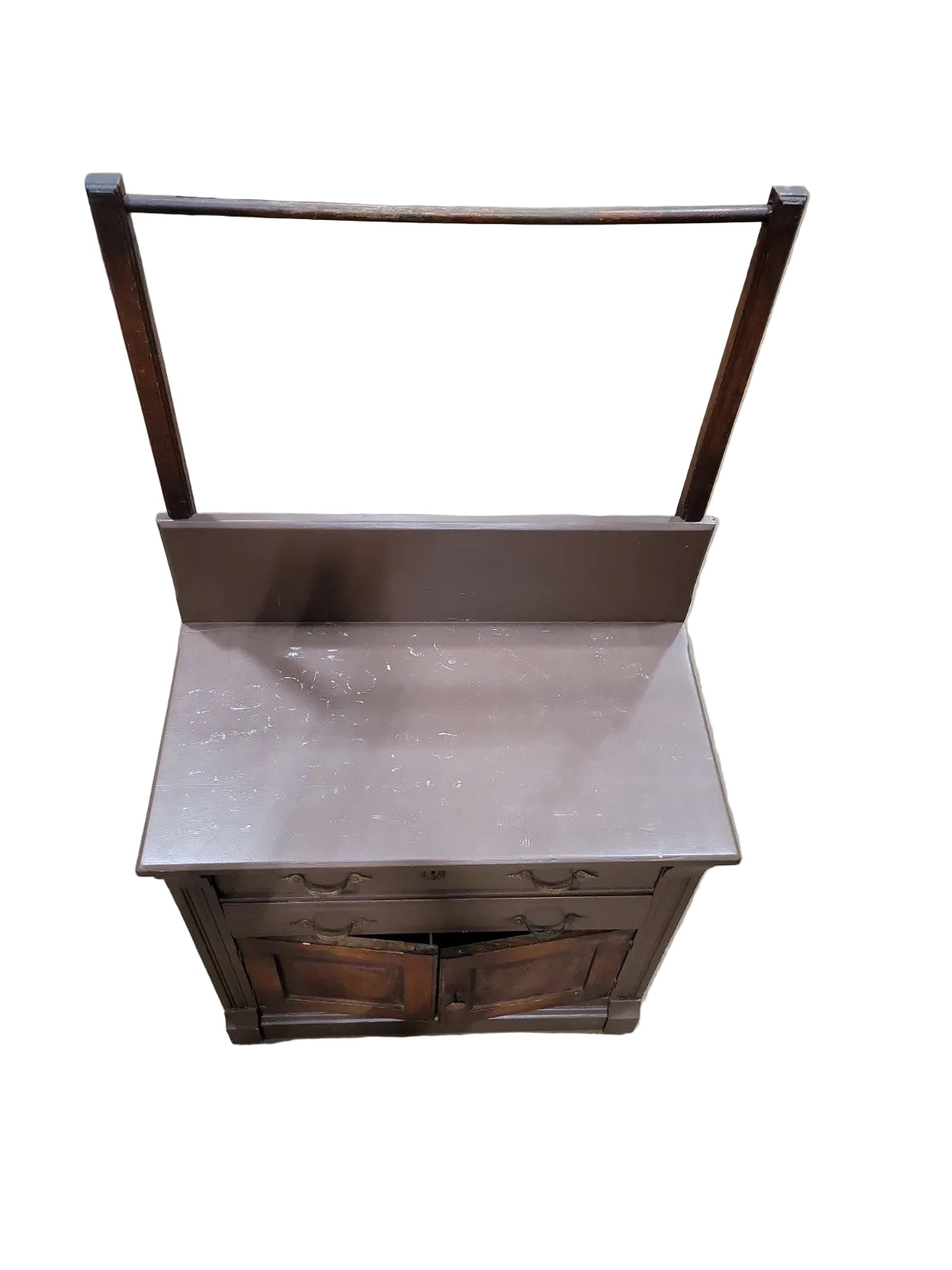 Victorian Walnut Washstand Cabinet with Towel Bar