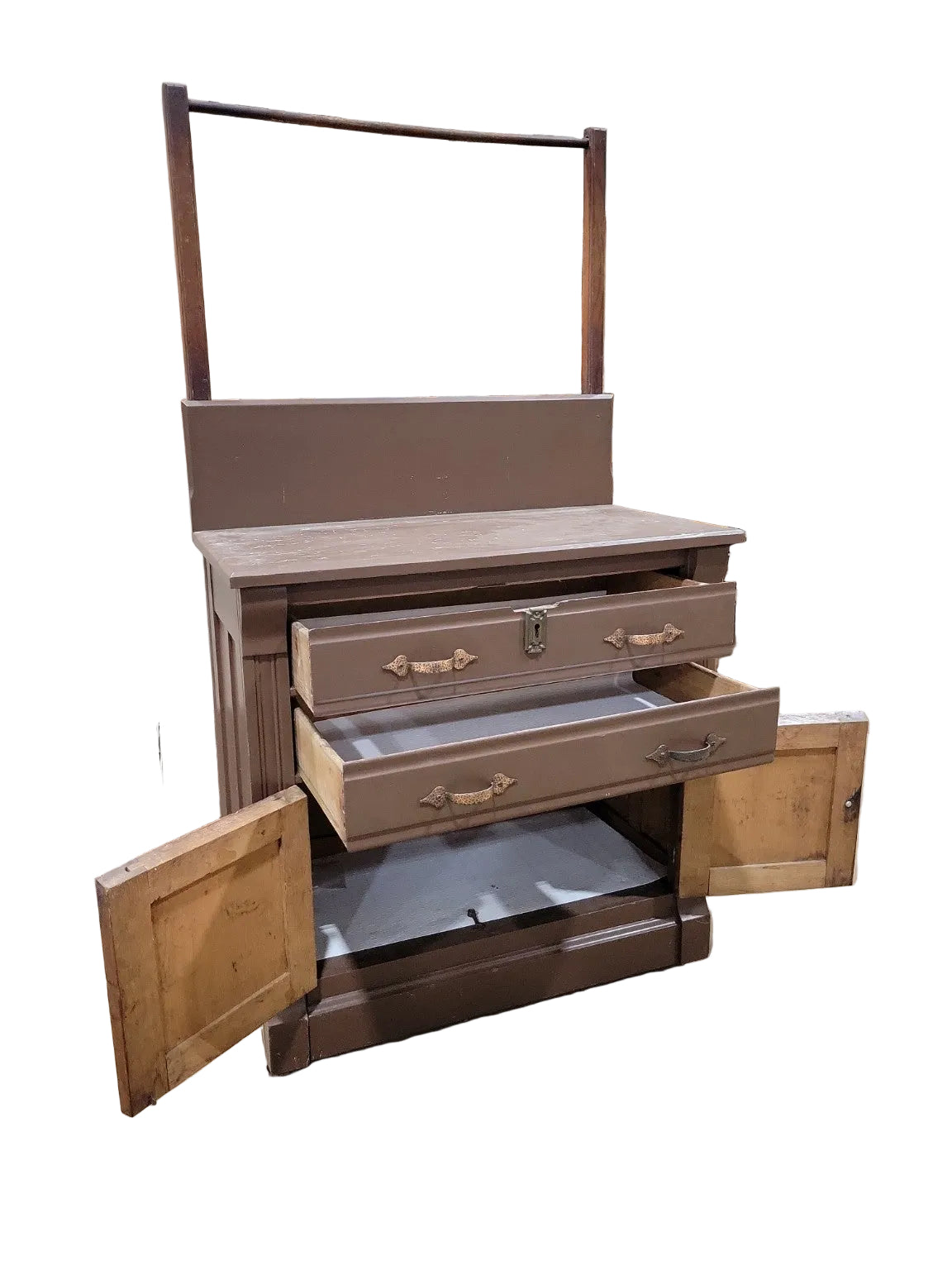 Victorian Walnut Washstand Cabinet with Towel Bar