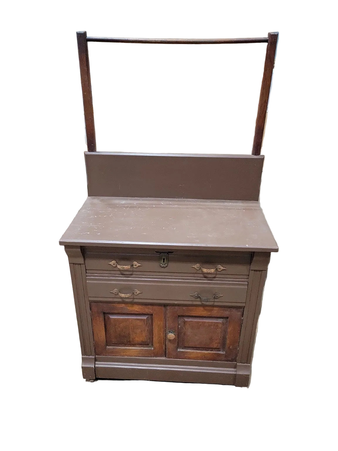 Victorian Walnut Washstand Cabinet with Towel Bar