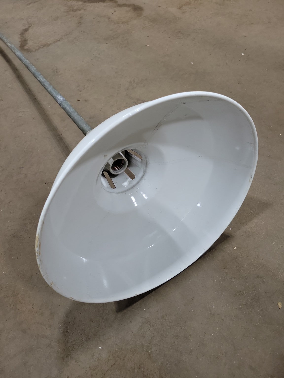 Vintage Benzal White Porcelain Enamel Industrial Pendant Light – 71" Drop