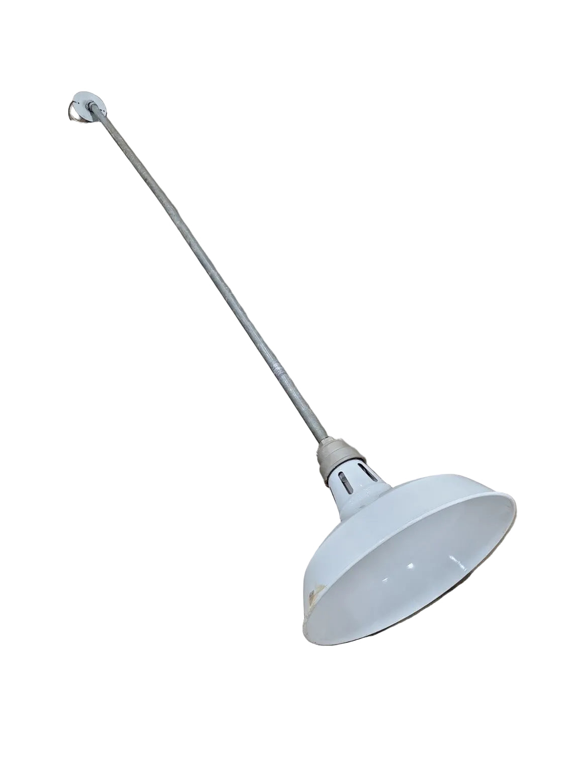 Vintage Benzal White Porcelain Enamel Industrial Pendant Light – 71" Drop