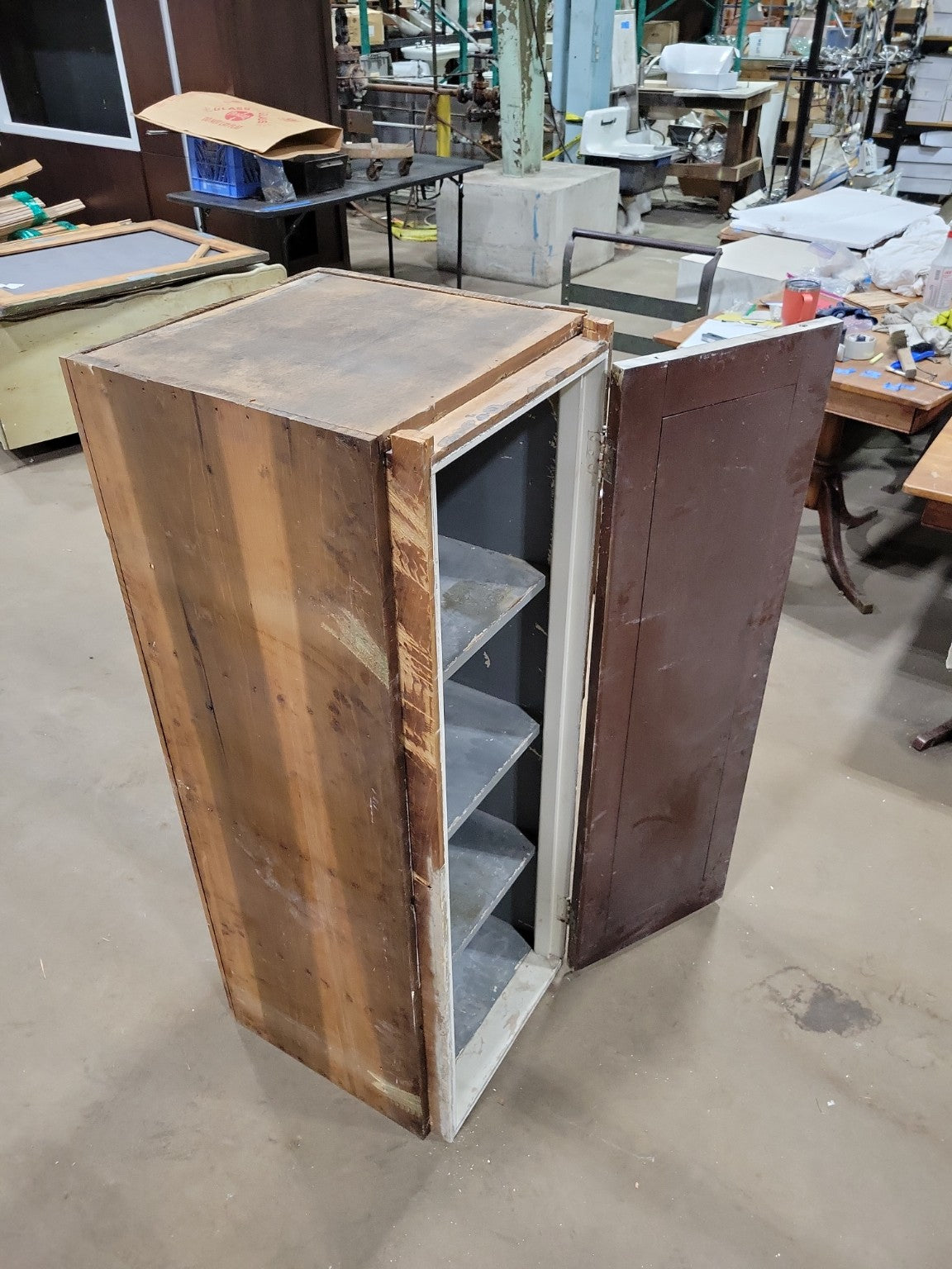 Vintage Industrial Wood Storage Cabinet with Single Door
