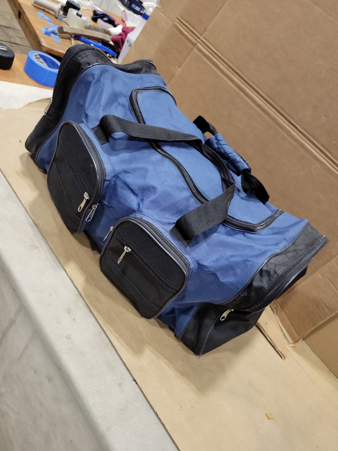 Blue & Black Multi-Pocket Gear Duffel Bag – 23" Utility Storage Bag