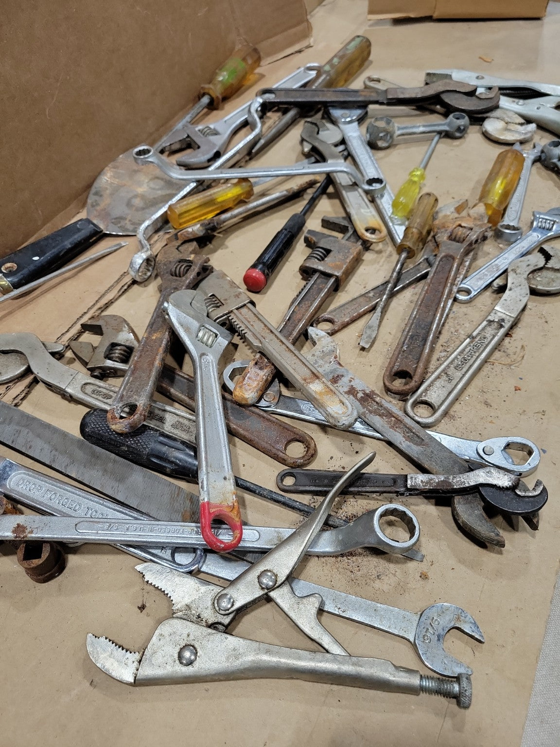 Vintage Assorted Hand Tool Lot – Adjustable Wrenches, Locking Pliers & Screwdrivers