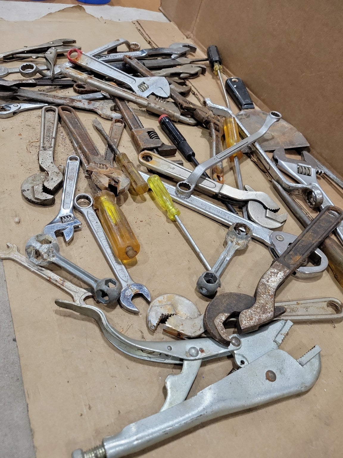 Vintage Assorted Hand Tool Lot – Adjustable Wrenches, Locking Pliers & Screwdrivers