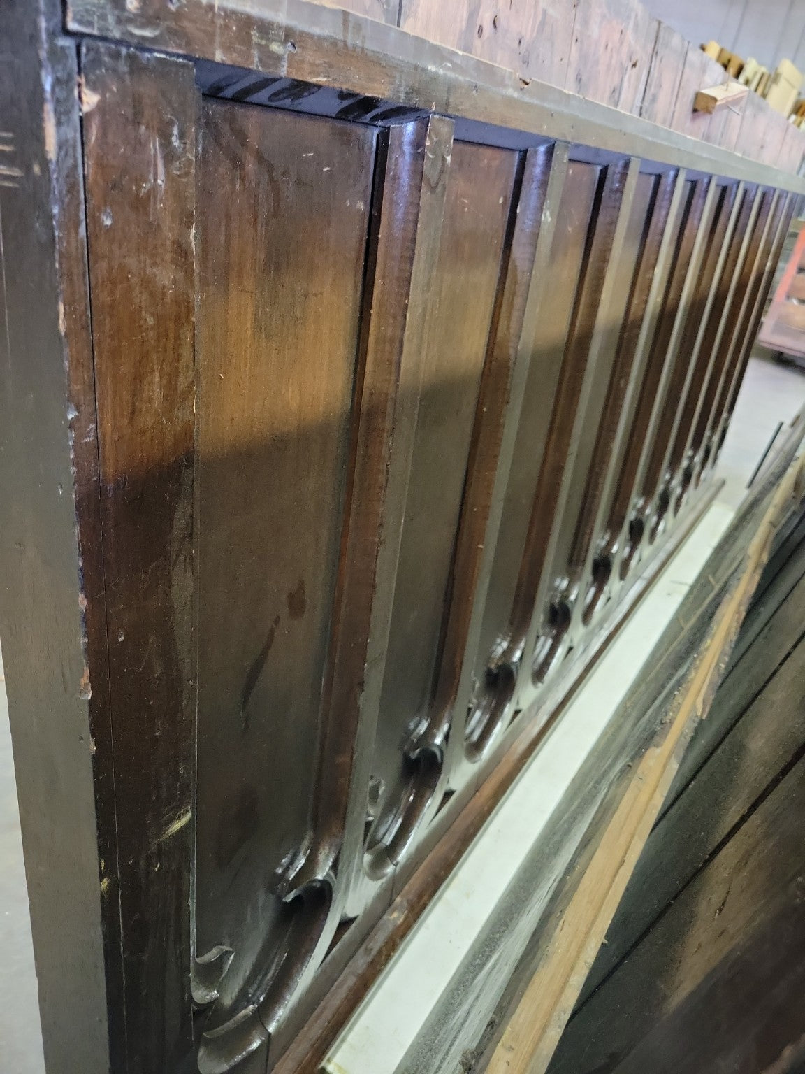 Reclaimed Gothic Church Pew Modesty Screen (Frontal) – 85” – Solid Black Walnut