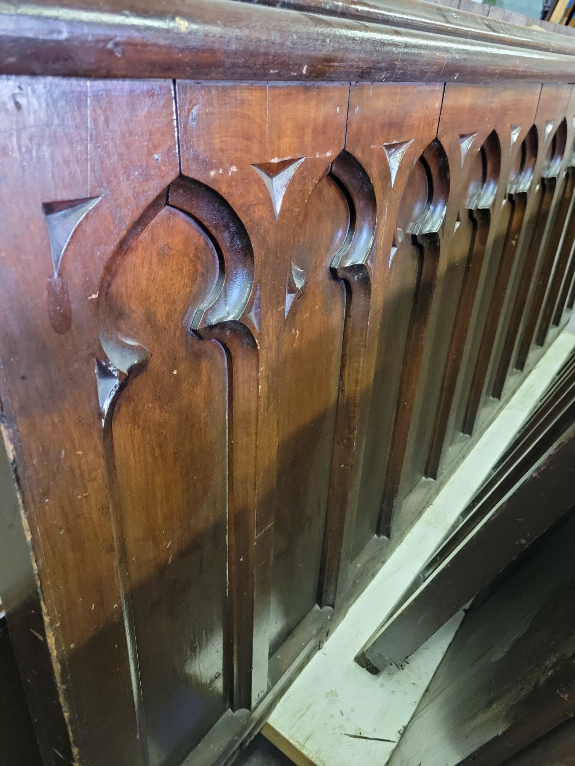 Reclaimed Gothic Church Pew Modesty Screen (Frontal) – 96” – Solid Black Walnut
