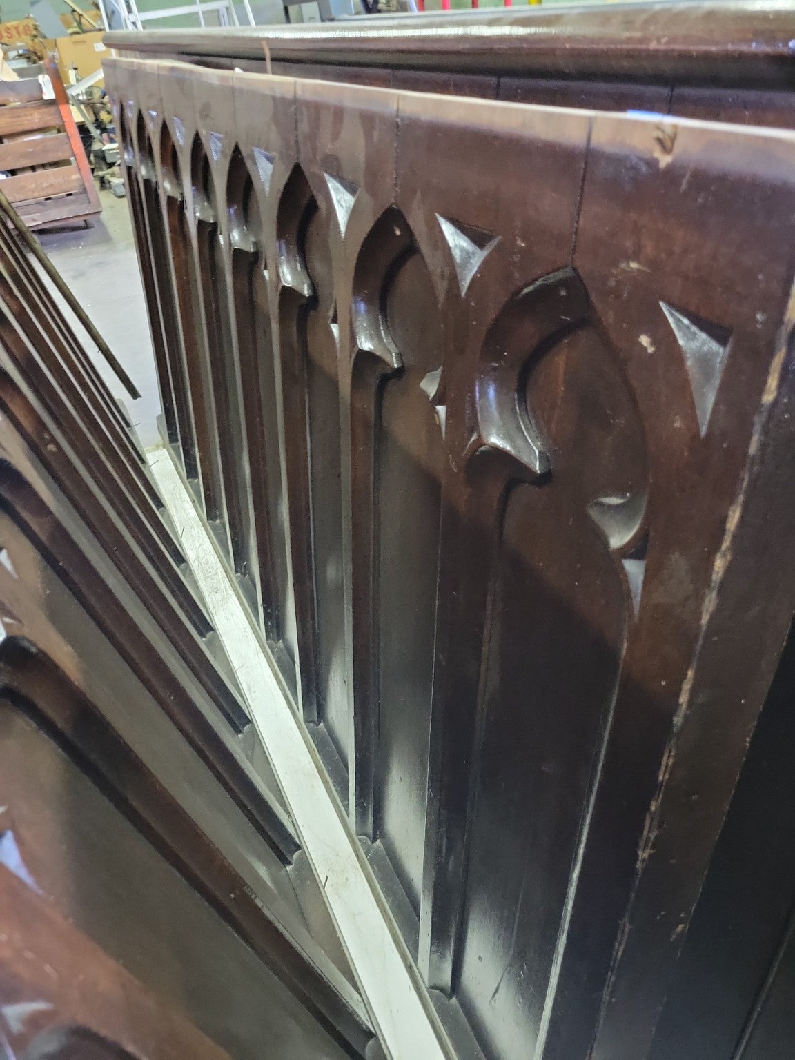 Reclaimed Gothic Church Pew Modesty Screen (Frontal) – 77” – Solid Black Walnut