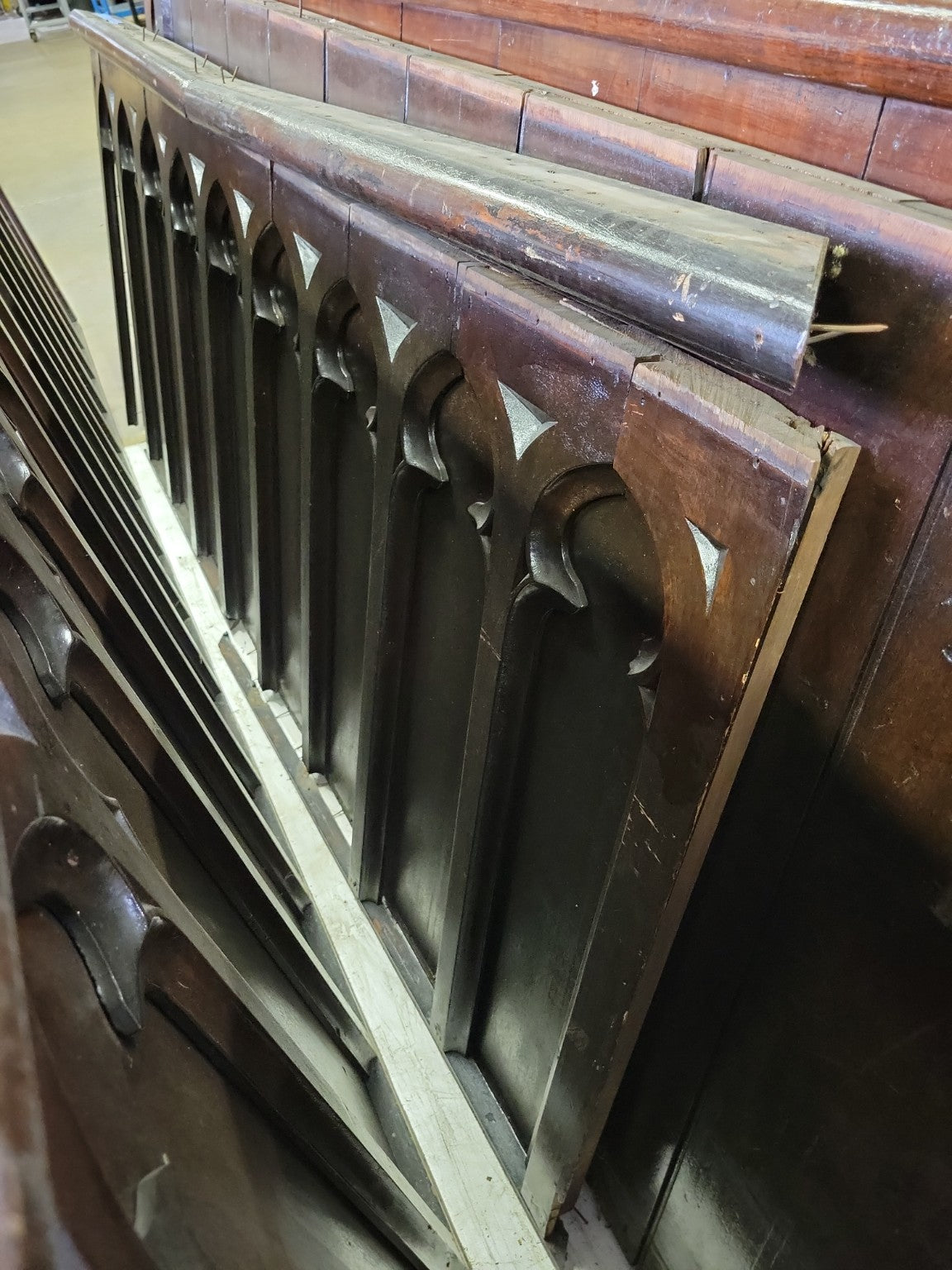 Reclaimed Gothic Church Pew Modesty Screen (Frontal) – 80” – Solid Black Walnut