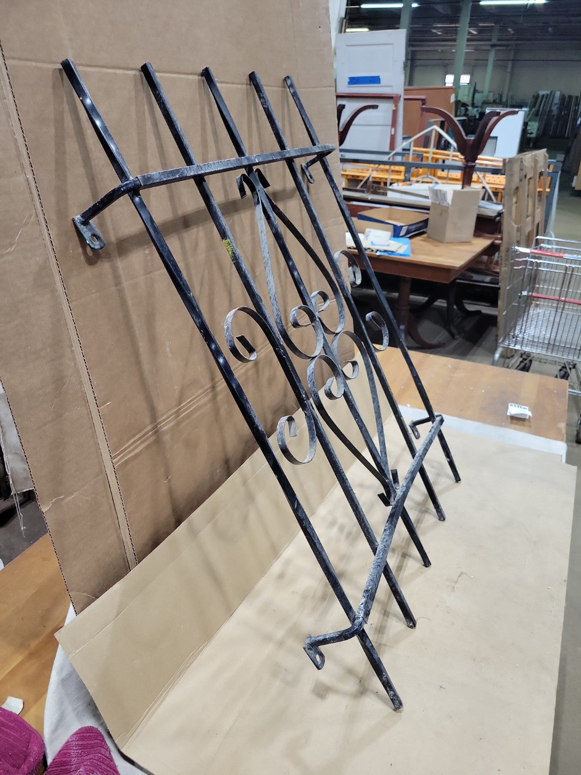 Vintage Wrought Iron Window Security Grille with Scrollwork