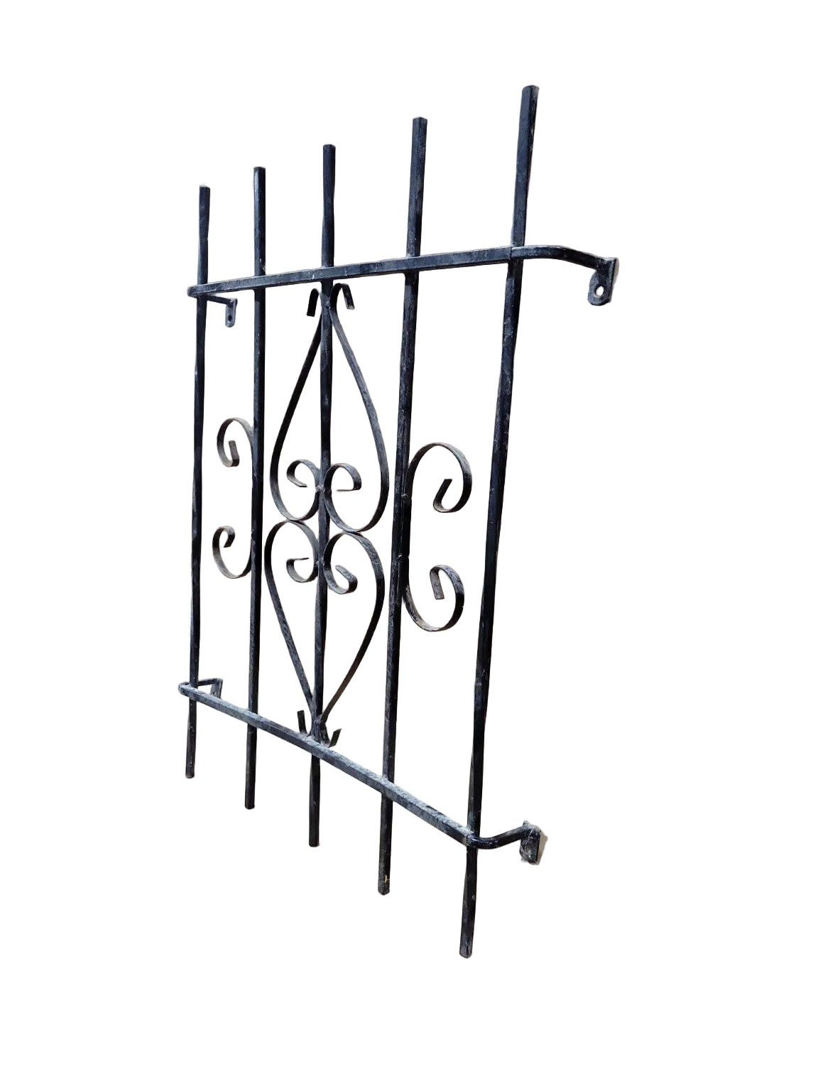 Vintage Wrought Iron Window Security Grille with Scrollwork