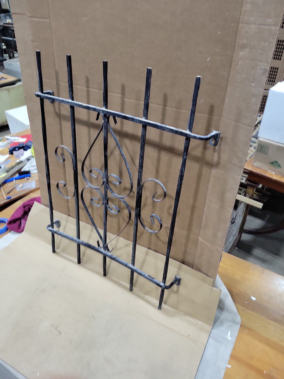 Vintage Wrought Iron Window Security Grille with Scrollwork