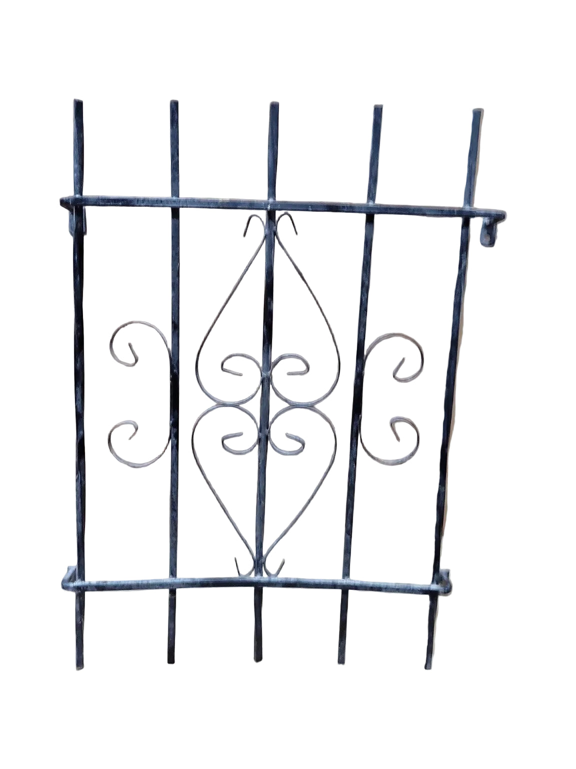 Vintage Wrought Iron Window Security Grille with Scrollwork