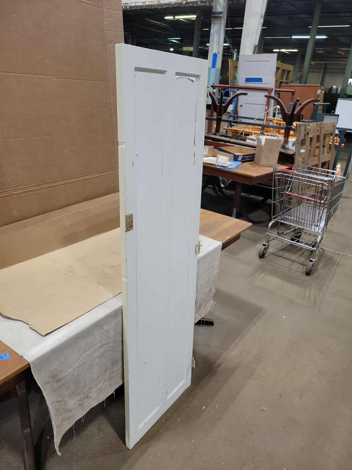 Vintage Two-Panel Wood Cabinet Door – Painted White