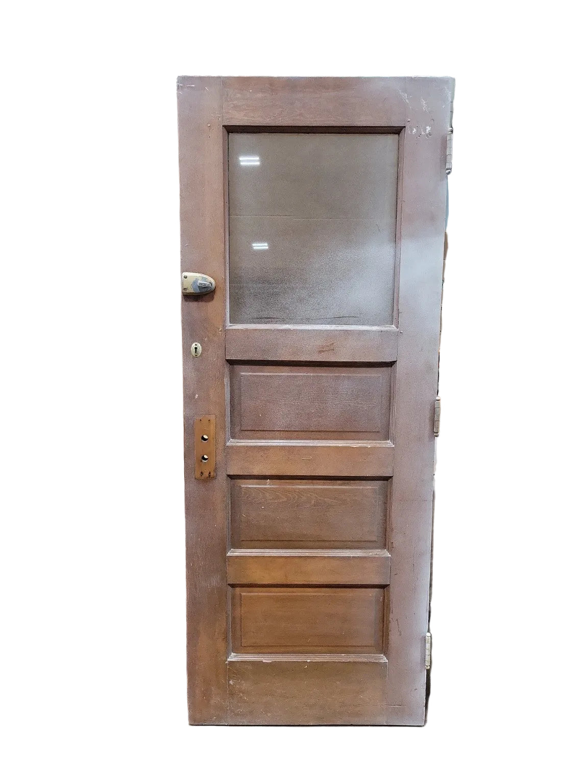 Antique 3-Panel Half Lite Wood Entry Door with Original Hardware