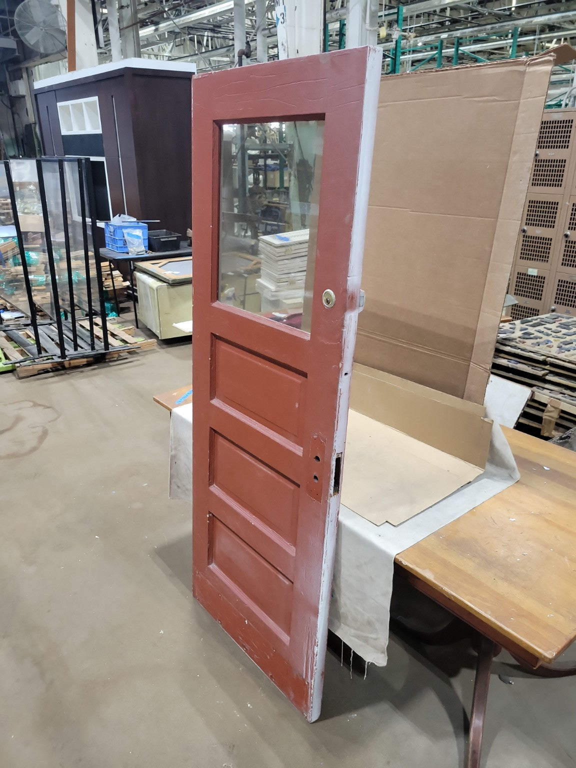 Antique 3-Panel Half Lite Wood Entry Door with Original Hardware