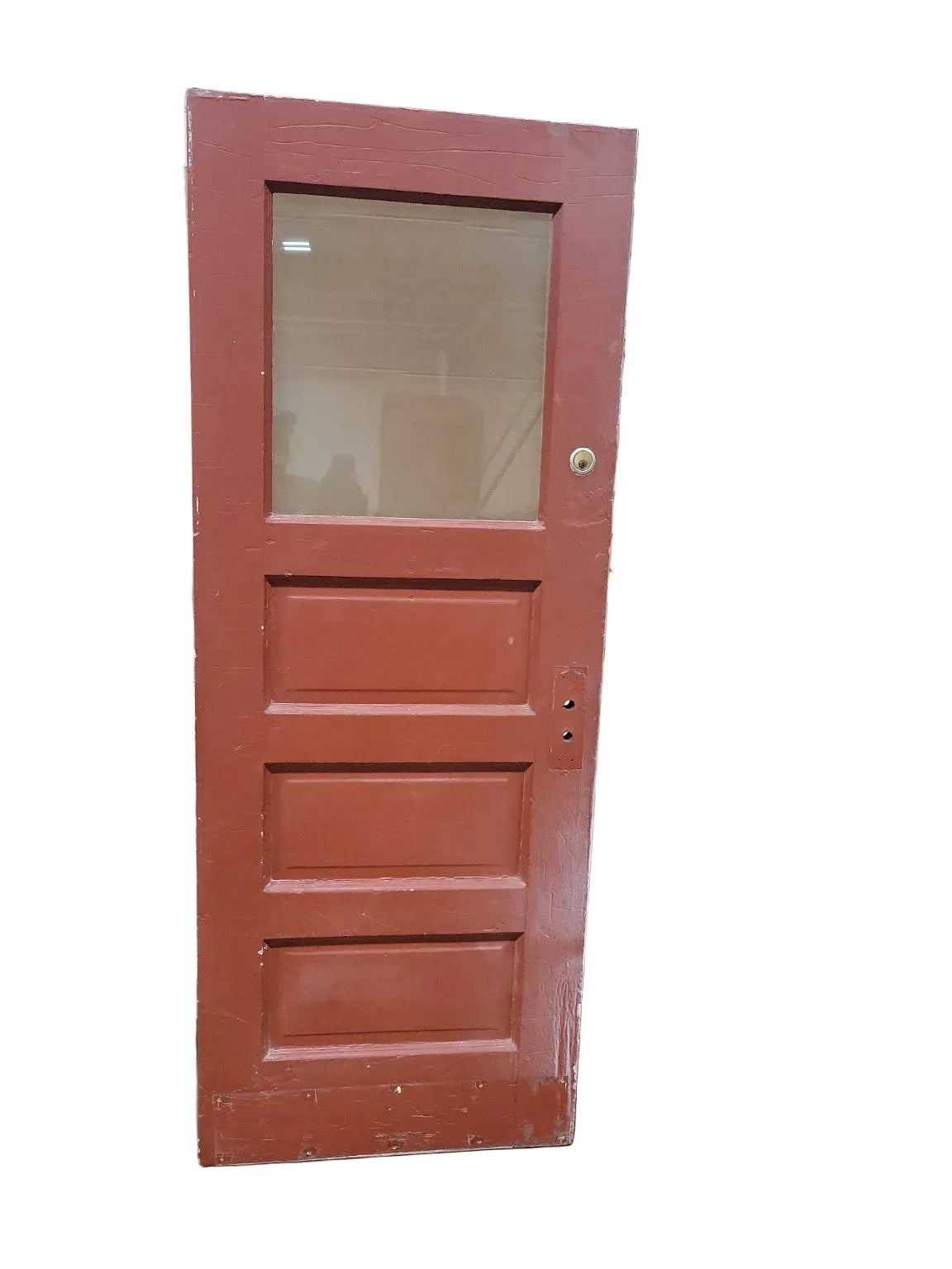 Antique 3-Panel Half Lite Wood Entry Door with Original Hardware