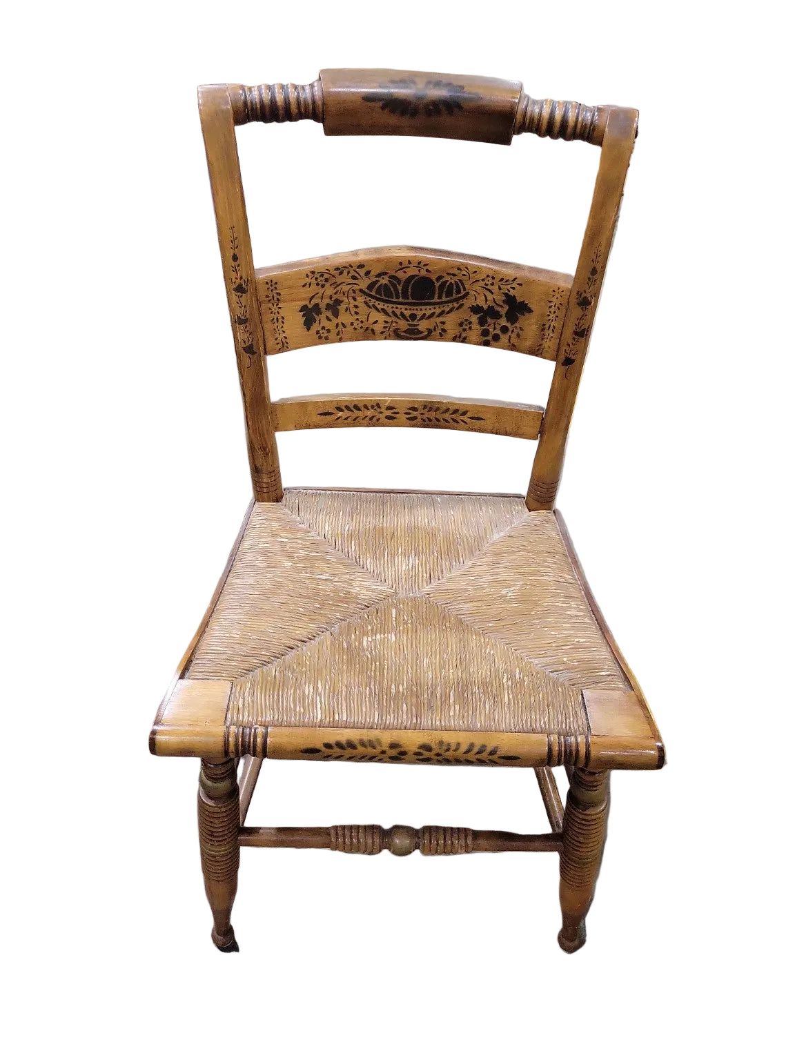 Authentic Hitchcock by Nichols & Stone Hand-Decorated Rush Seat Dining Chairs – Set of 4
