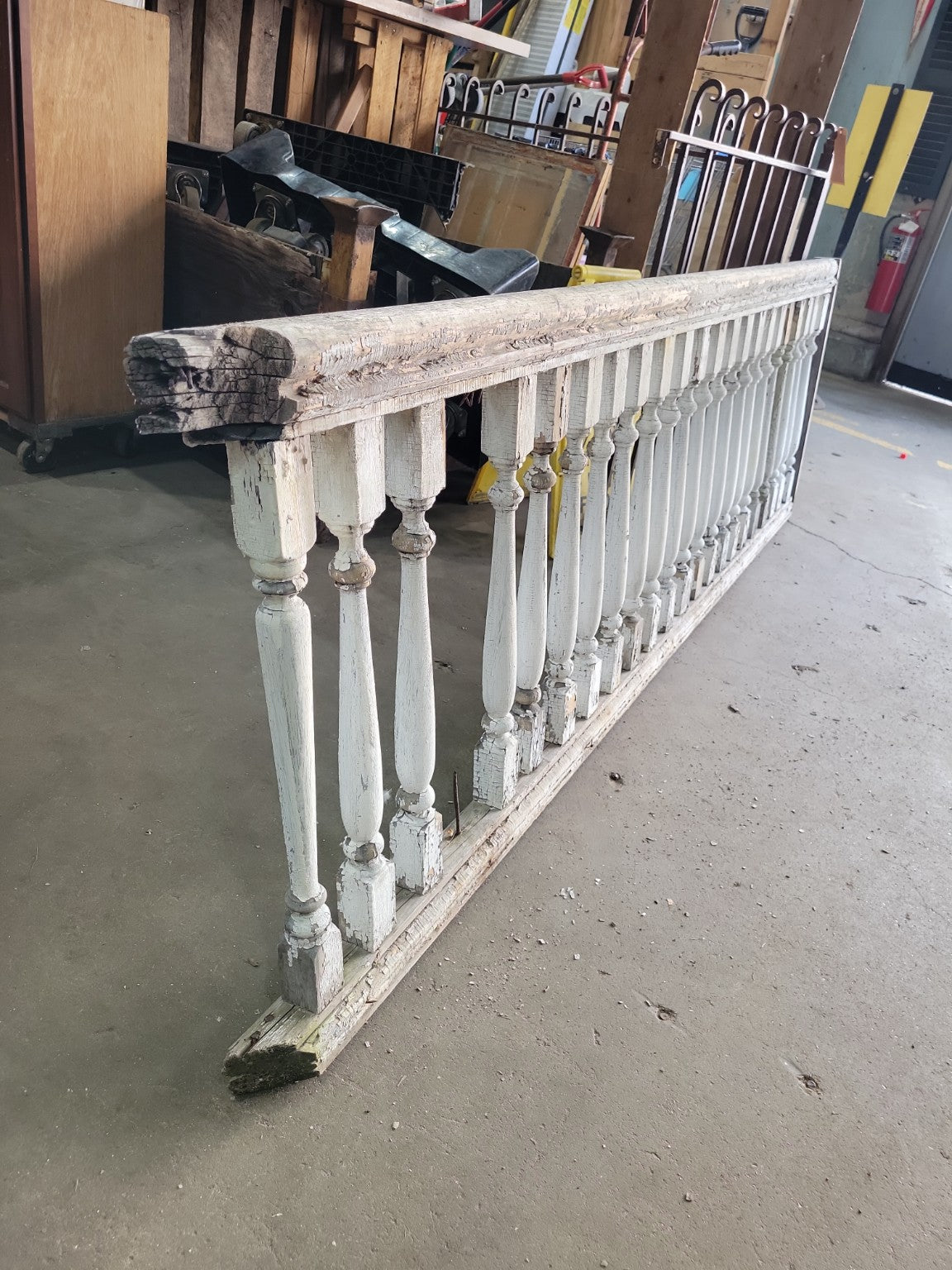 Antique Painted Wood Stair Balustrade Railing Section