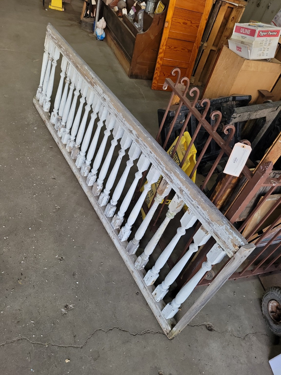 Antique Painted Wood Stair Balustrade Railing Section
