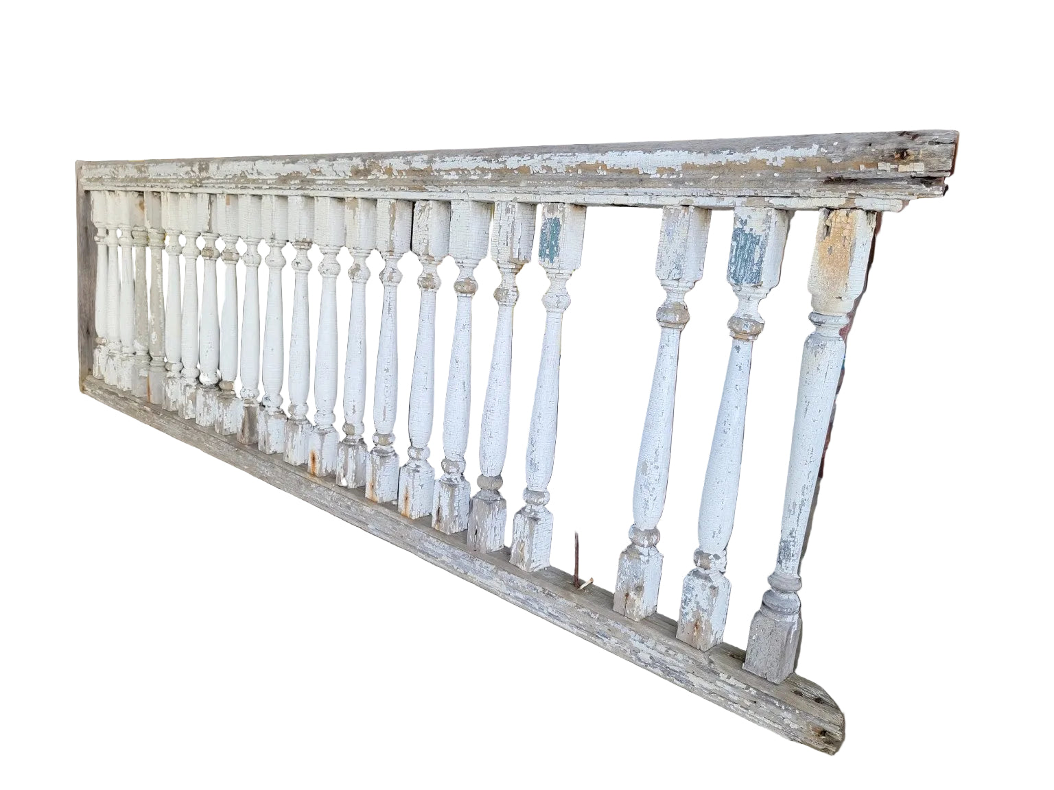 Antique Painted Wood Stair Balustrade Railing Section