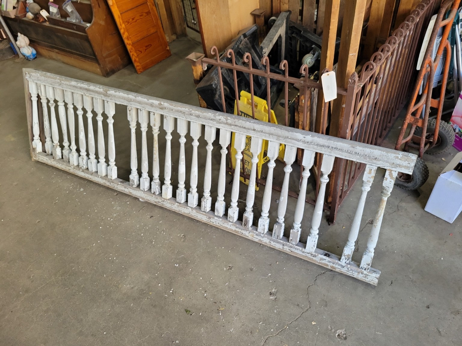 Antique Painted Wood Stair Balustrade Railing Section - 106"