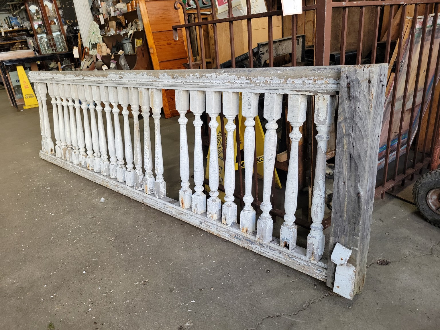 Antique Painted Wood Stair Balustrade Railing Section - 106"