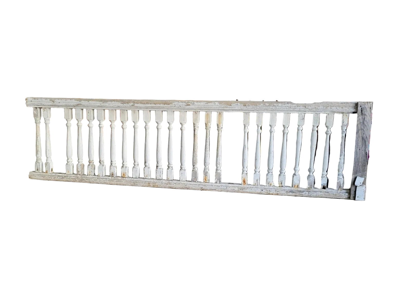 Antique Painted Wood Stair Balustrade Railing Section - 106"