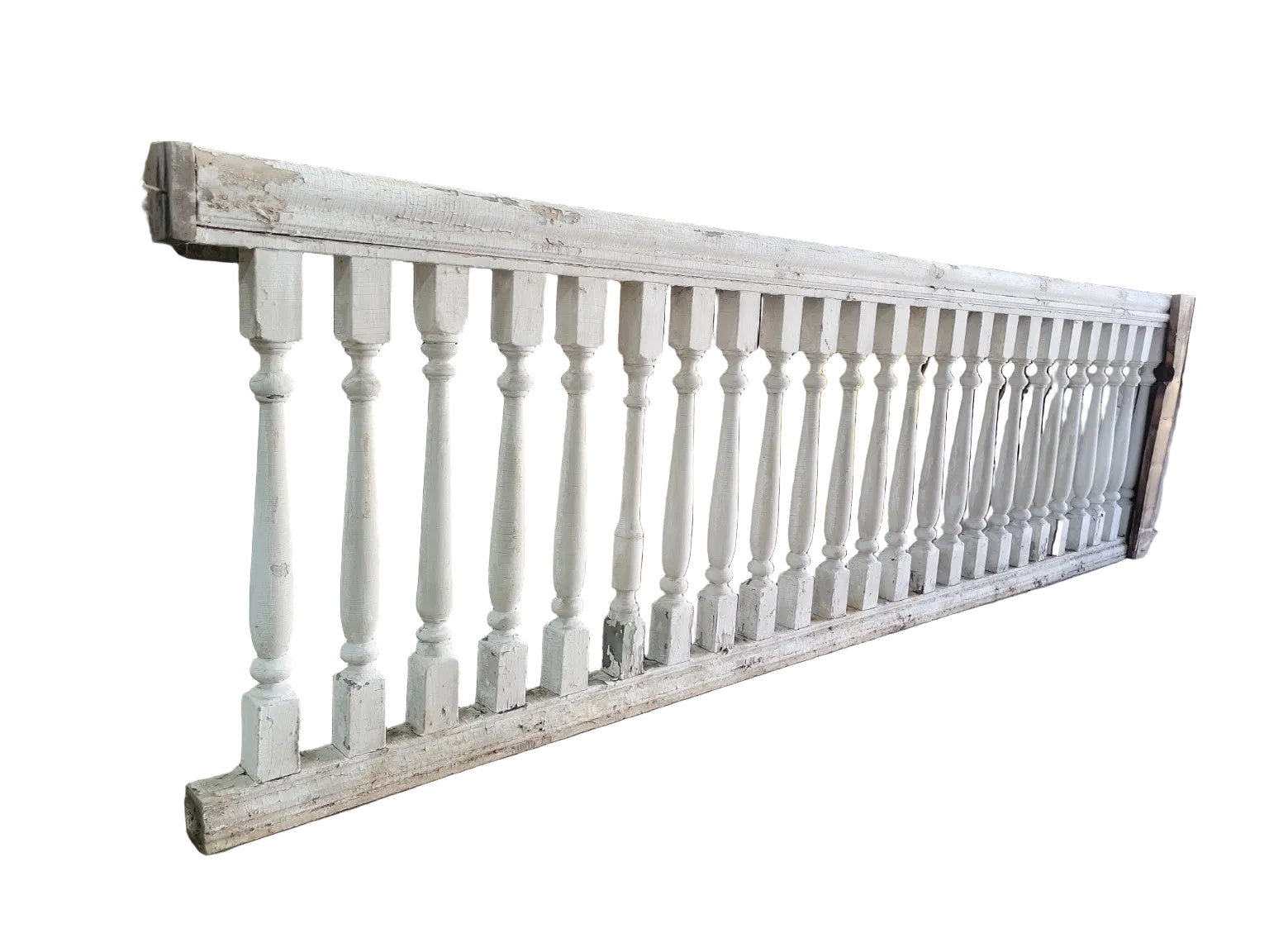 Antique Painted Wood Stair Balustrade Railing Section - 97 in.