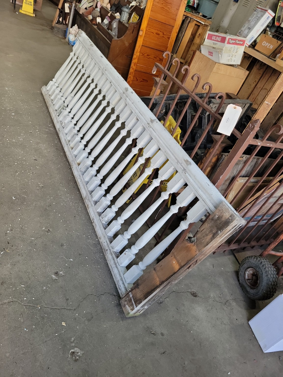 Antique Painted Wood Stair Balustrade Railing Section - 97 in.