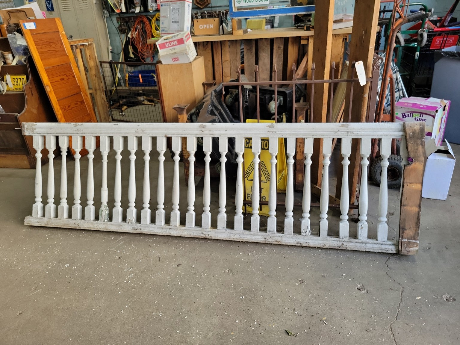 Antique Painted Wood Stair Balustrade Railing Section - 97 in.