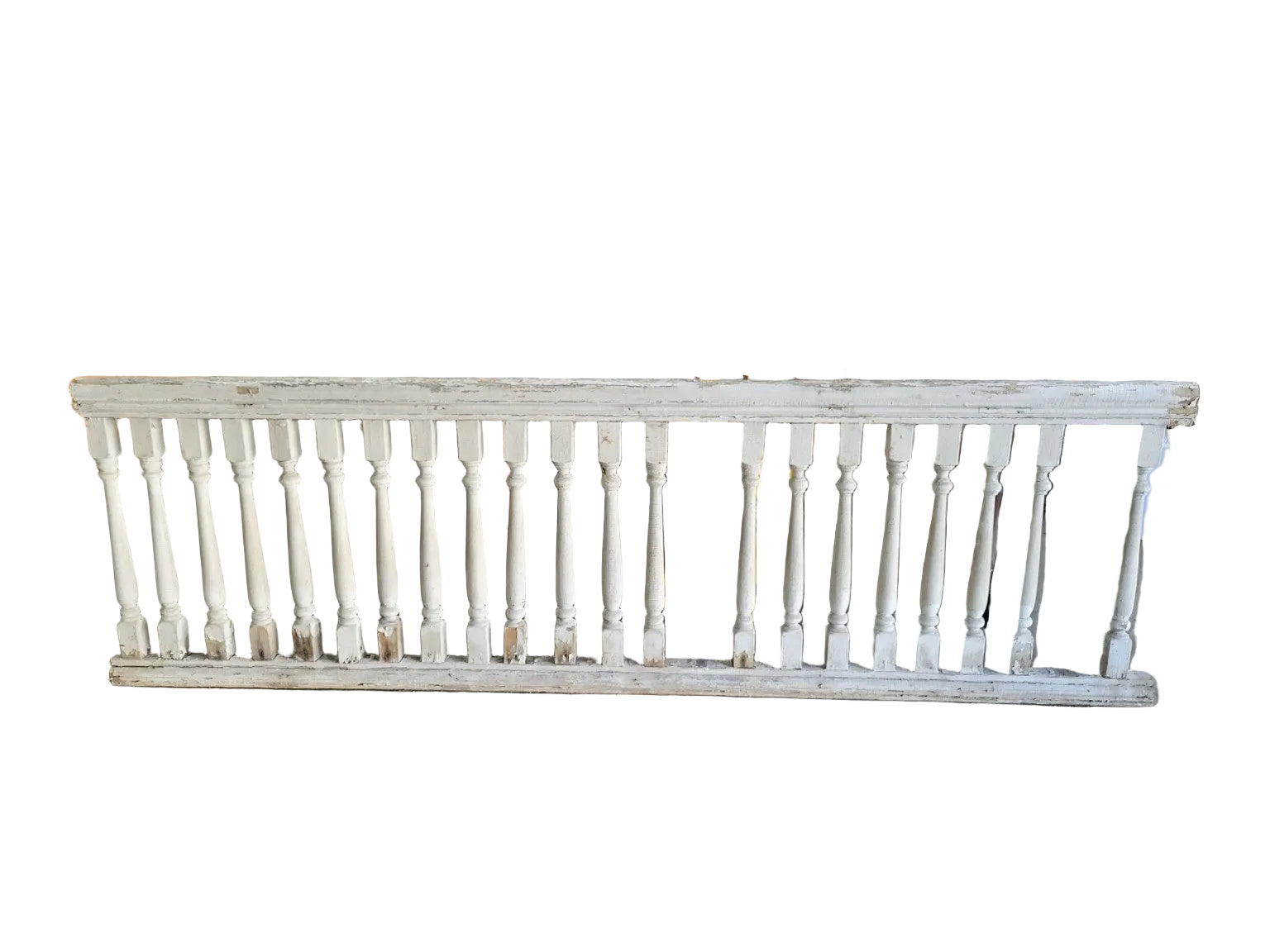 Antique Painted Wood Stair Balustrade Railing Section - 91 in.