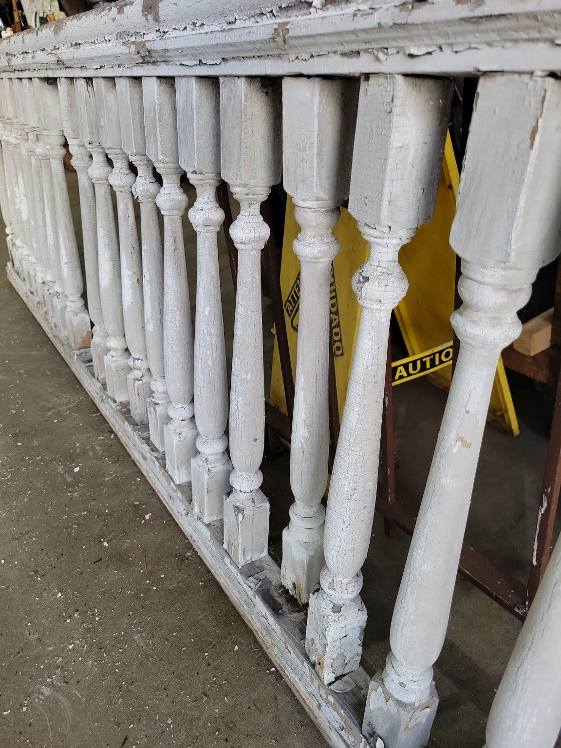 Antique Painted Wood Stair Balustrade Railing Section - 91 in.