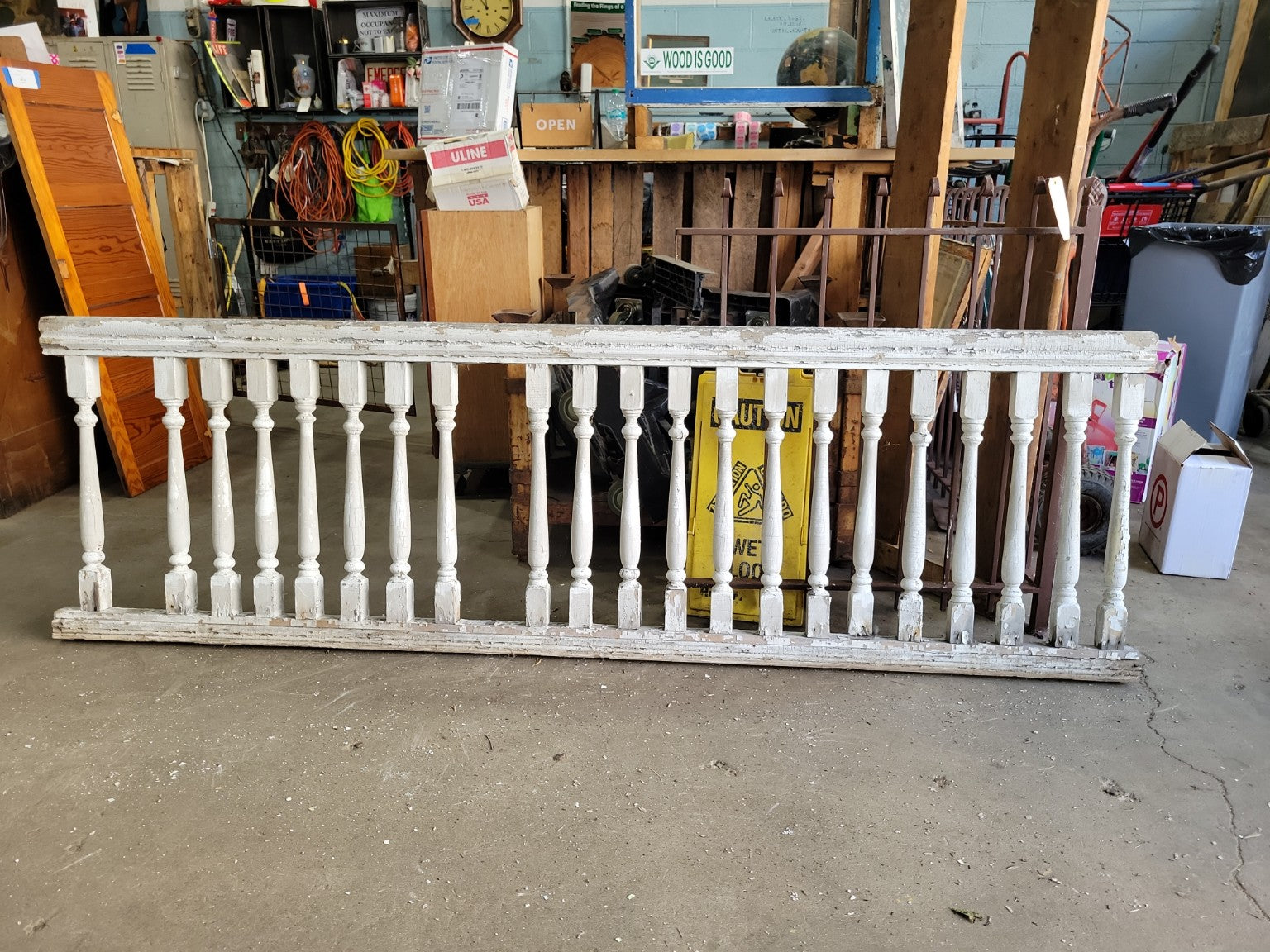 Antique Painted Wood Stair Balustrade Railing Section - 91 in.