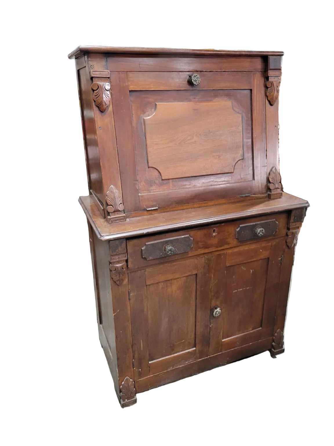 Antique Victorian Walnut Secretary Desk with Bookcase