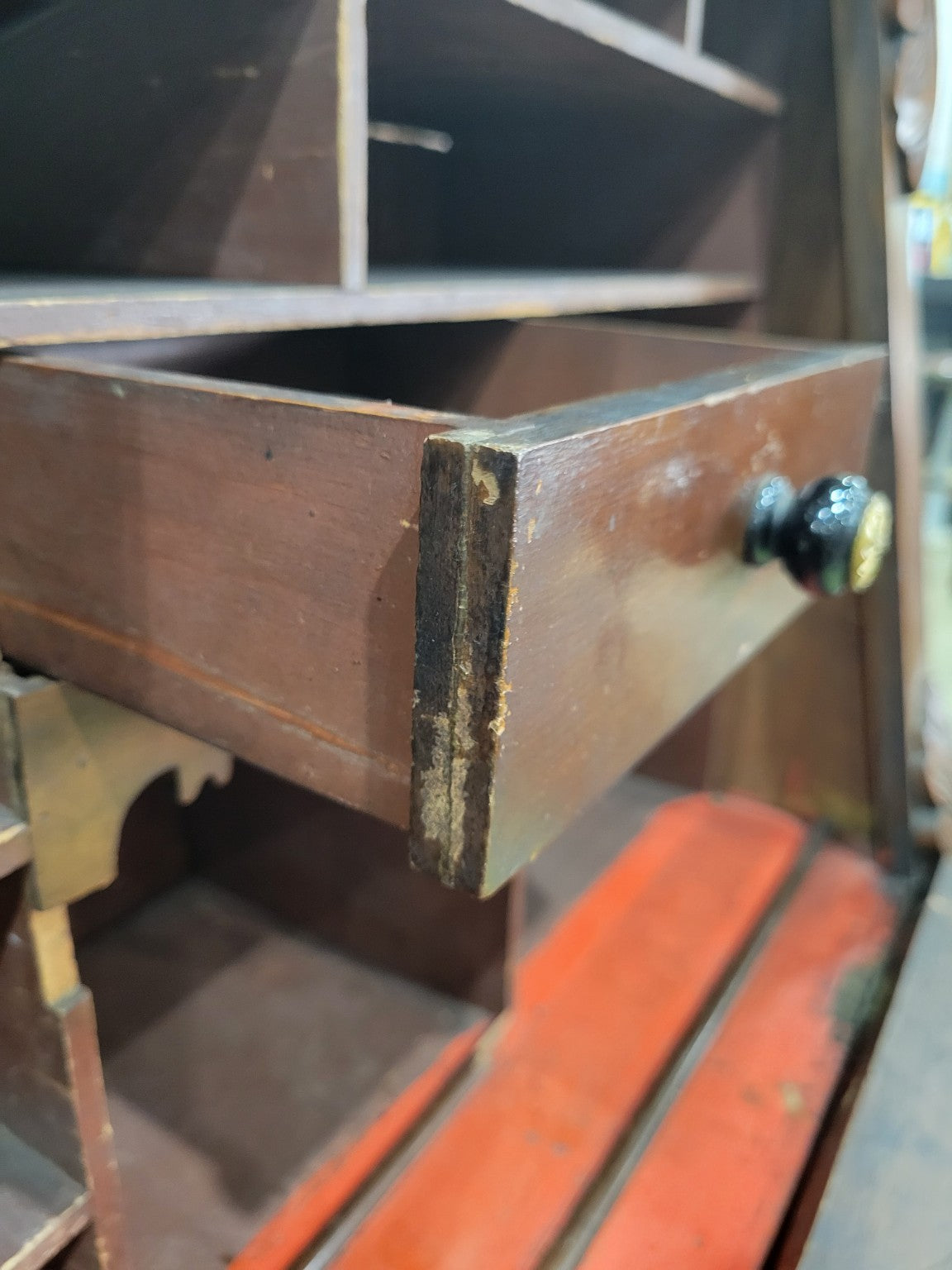 Antique Victorian Walnut Secretary Desk with Bookcase