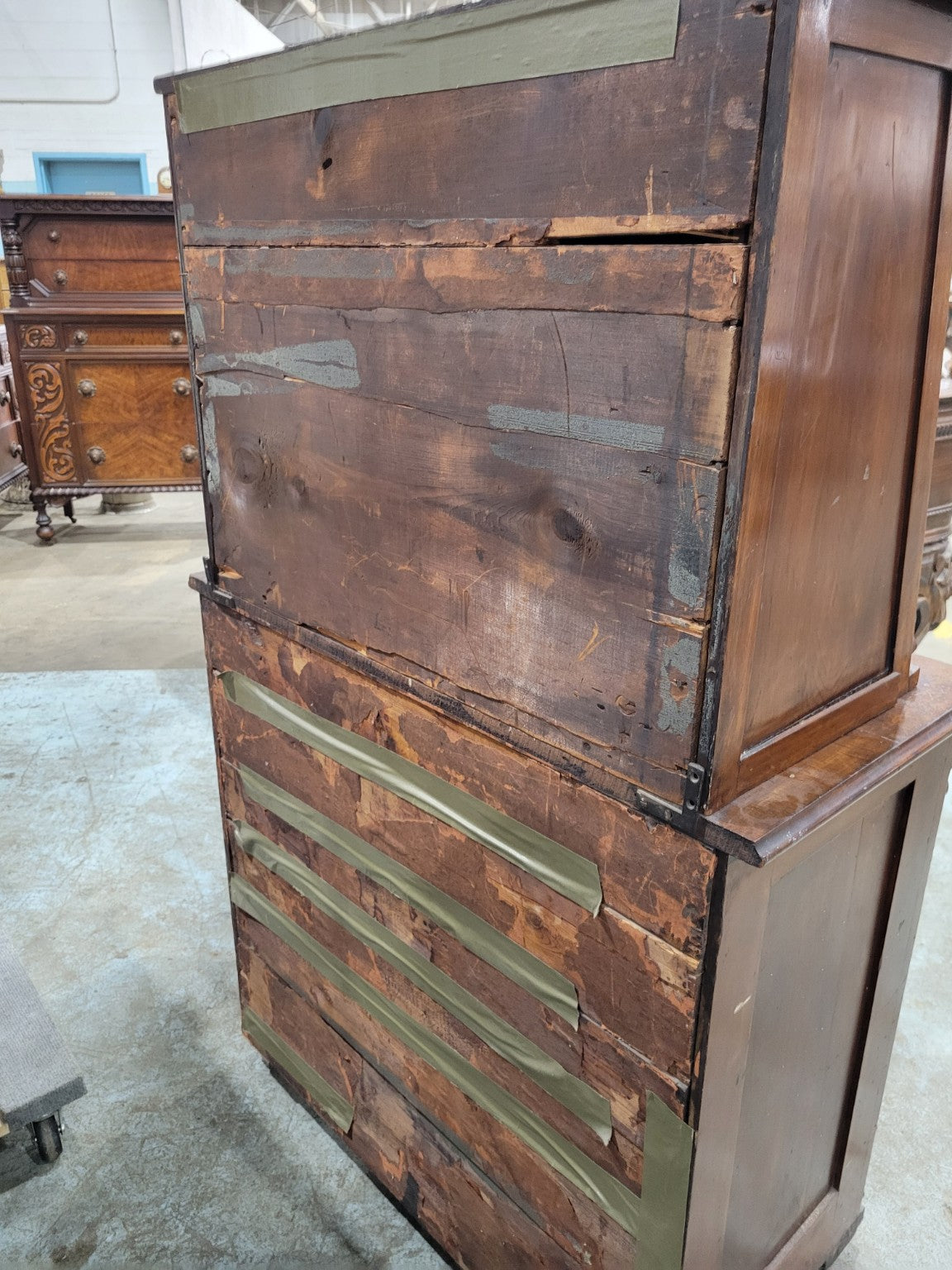 Antique Victorian Walnut Secretary Desk with Bookcase