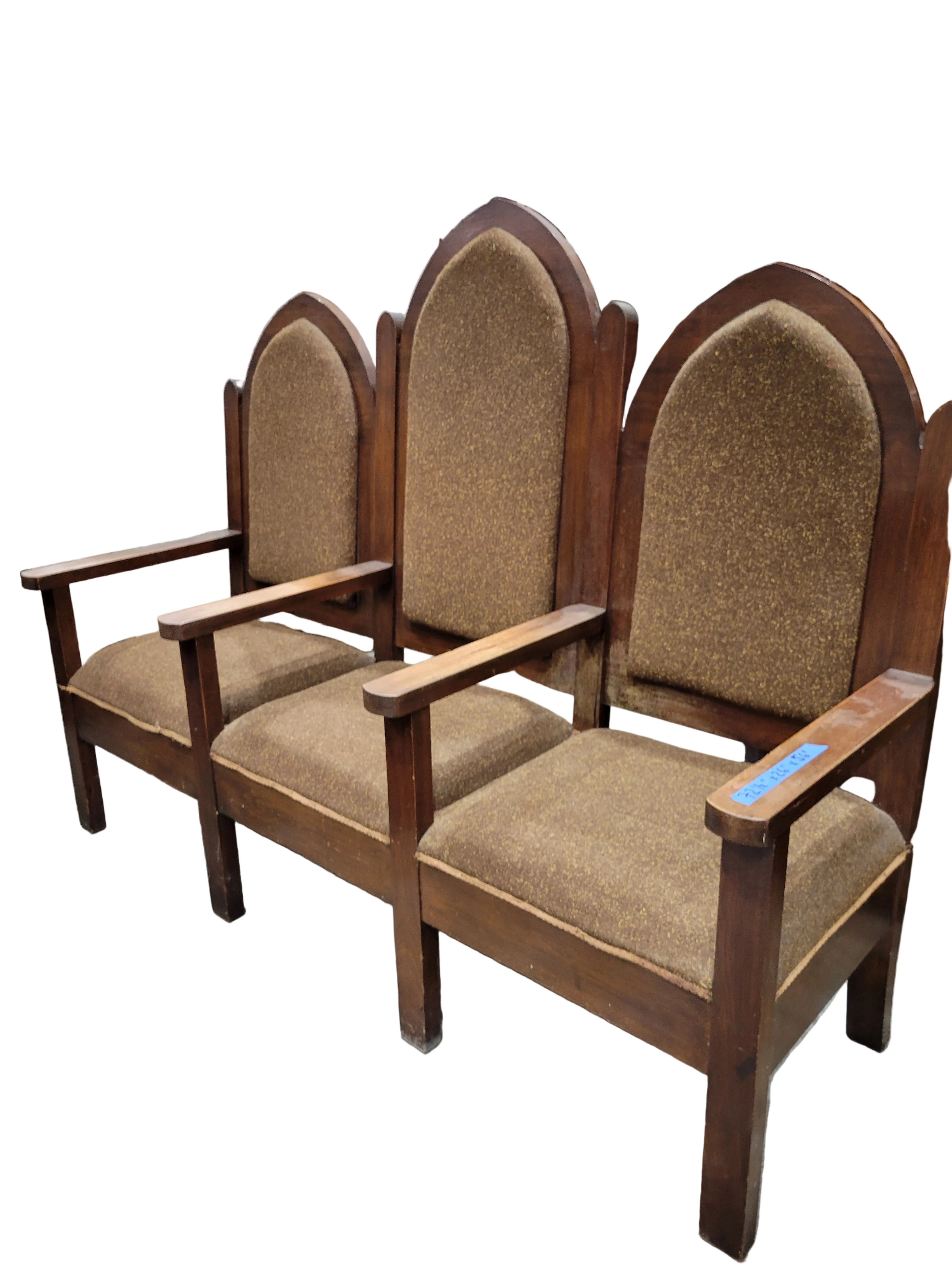 Set of Three Gothic Revival Oak Armchairs