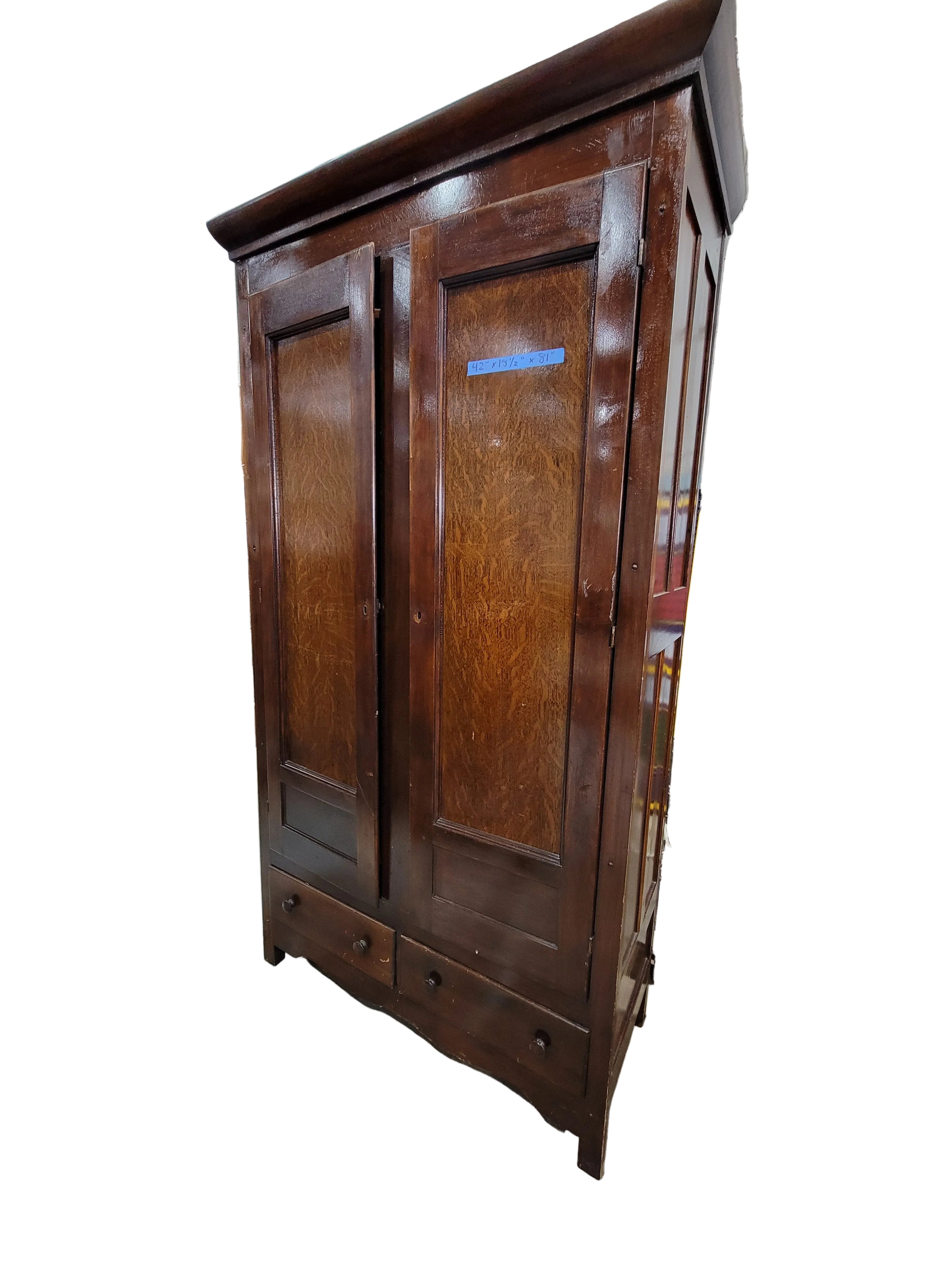 Antique Quarter-Sawn Oak Knockdown Wardrobe Armoire