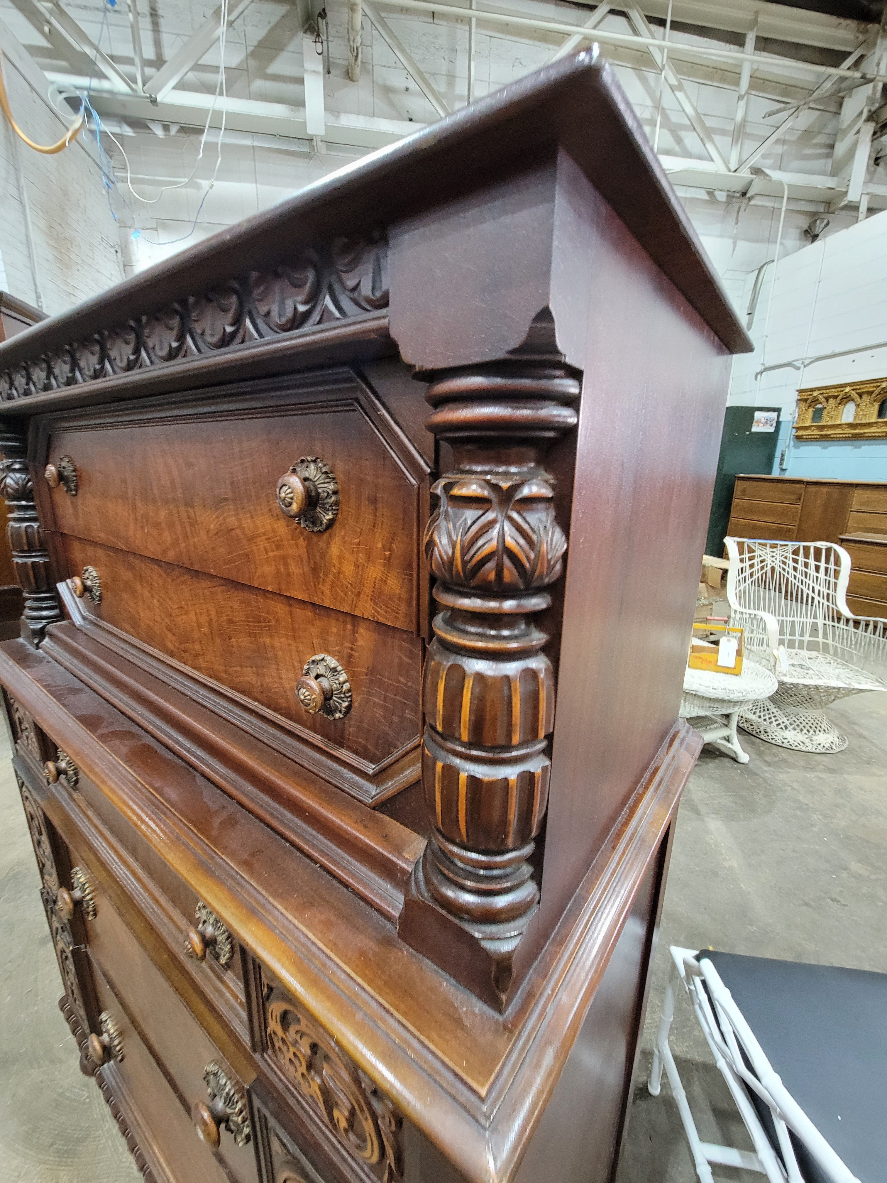 Antique Jacobean Revival Old Walnut Chest-on-Chest Dresser