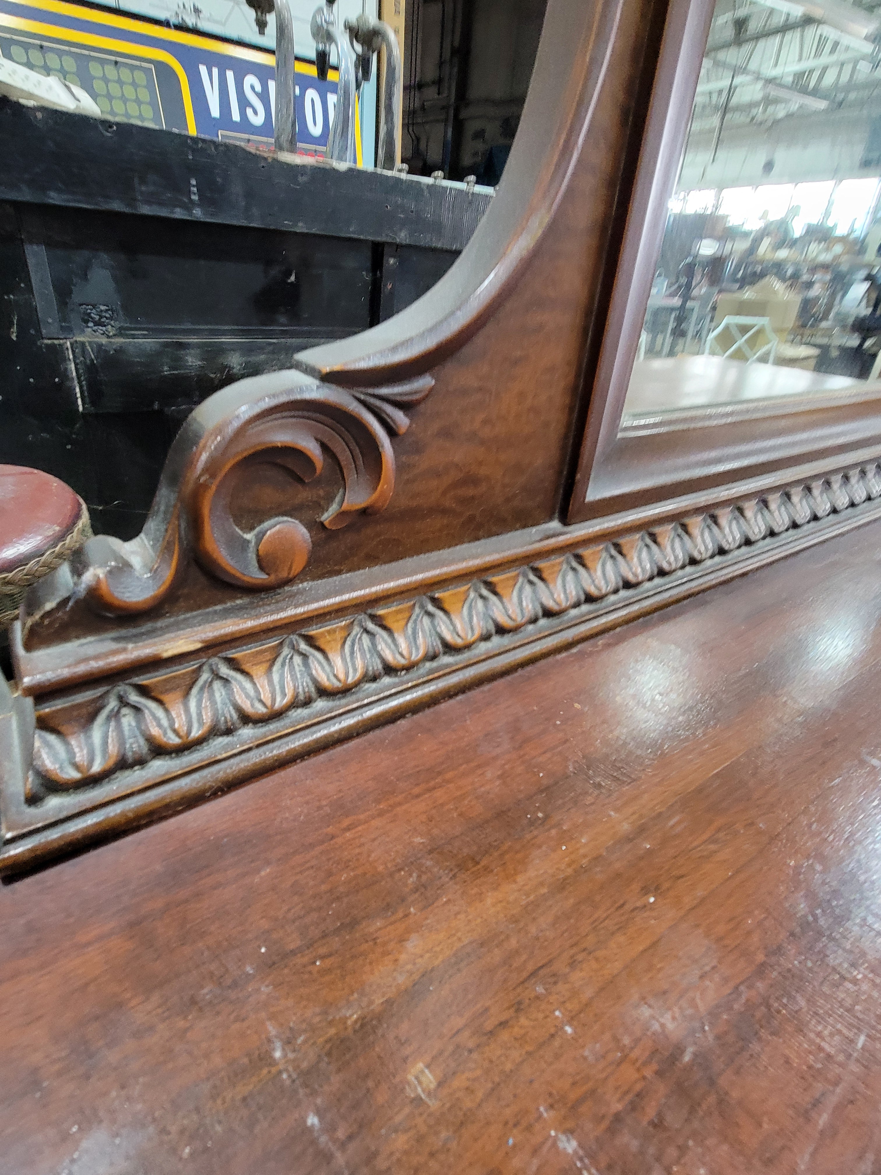 Antique Jacobean Revival Old Walnut Dresser with Mirror