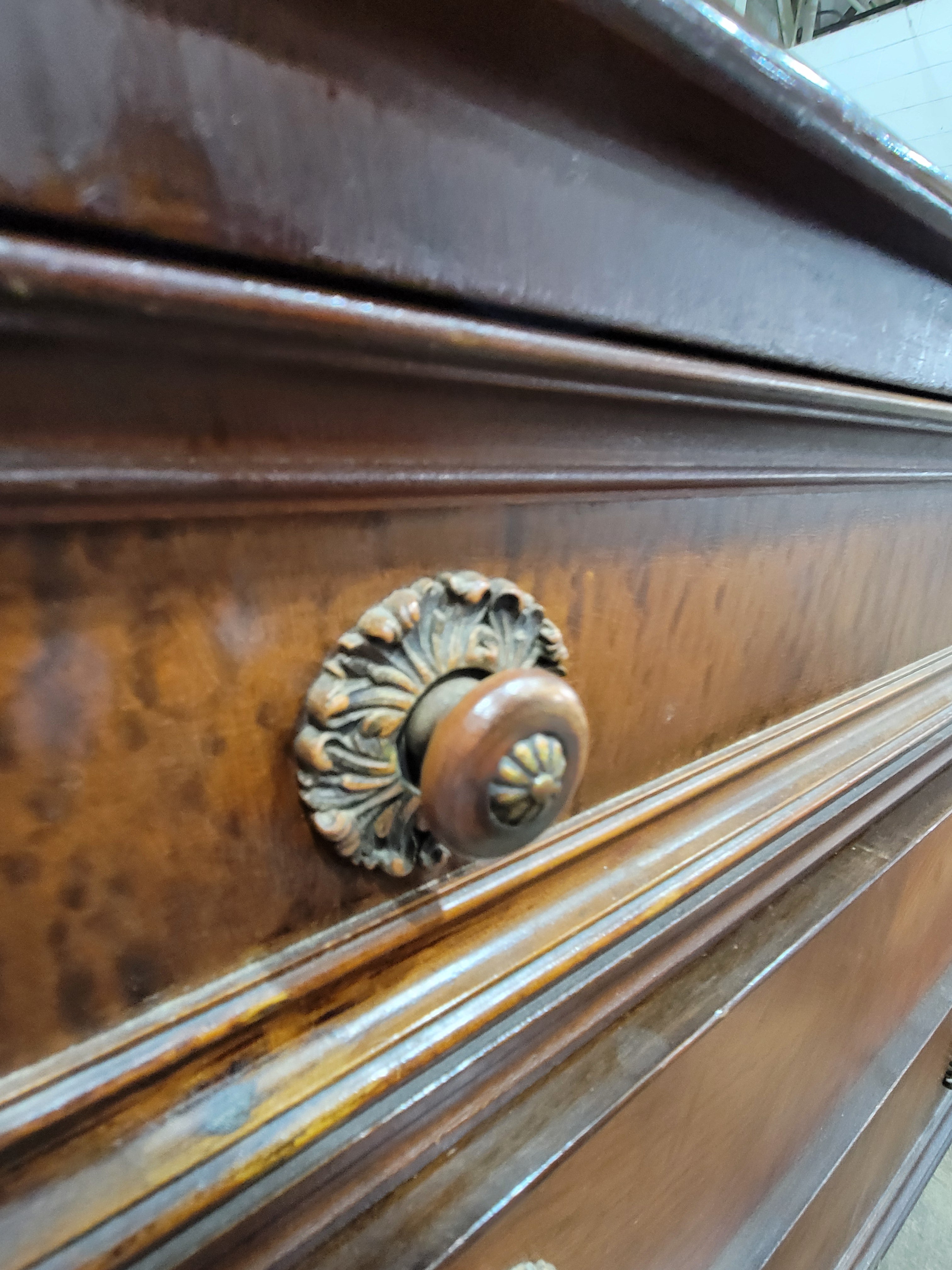 Antique Jacobean Revival Old Walnut Dresser with Mirror